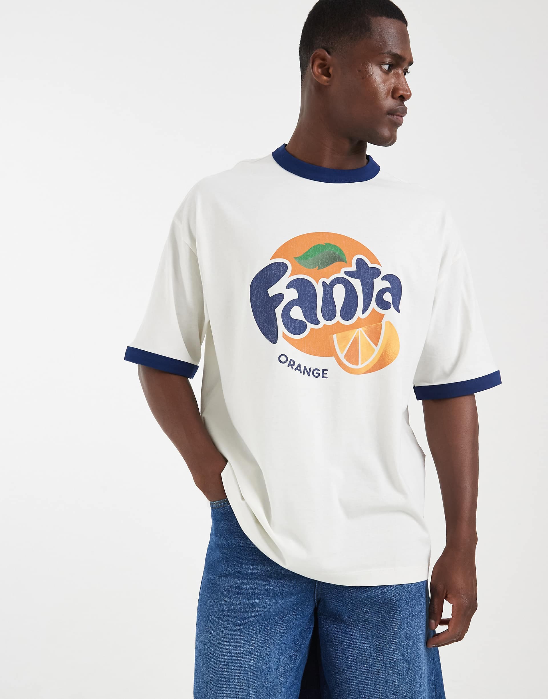 ASOS DESIGN oversized T-shirt with Fanta print in off white