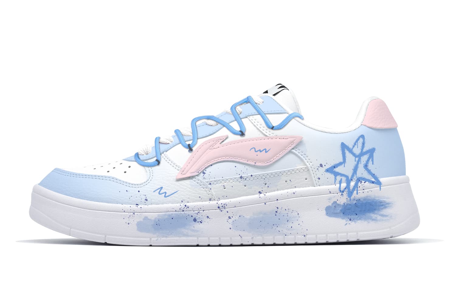LINING Pontoon Boats Skateboard Shoes Men Low-Top White Blue Pink