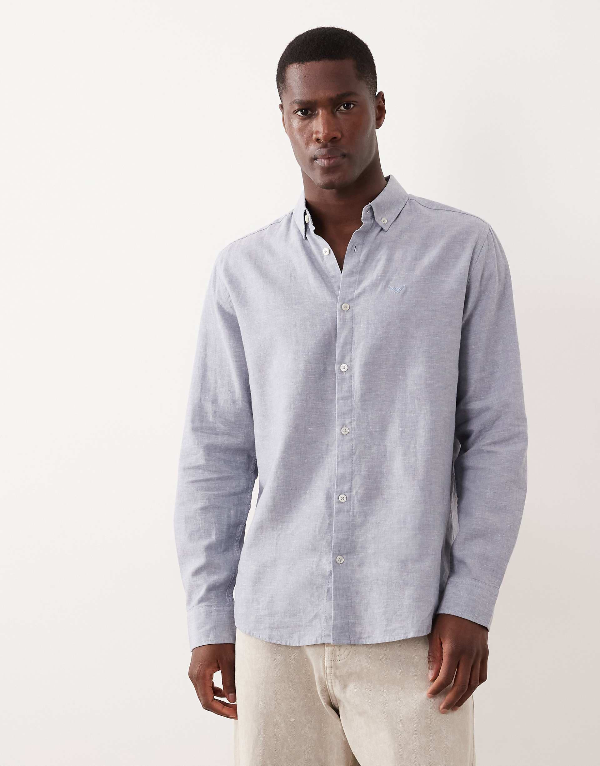 Threadbare long sleeve linen mix shirt in light blue
