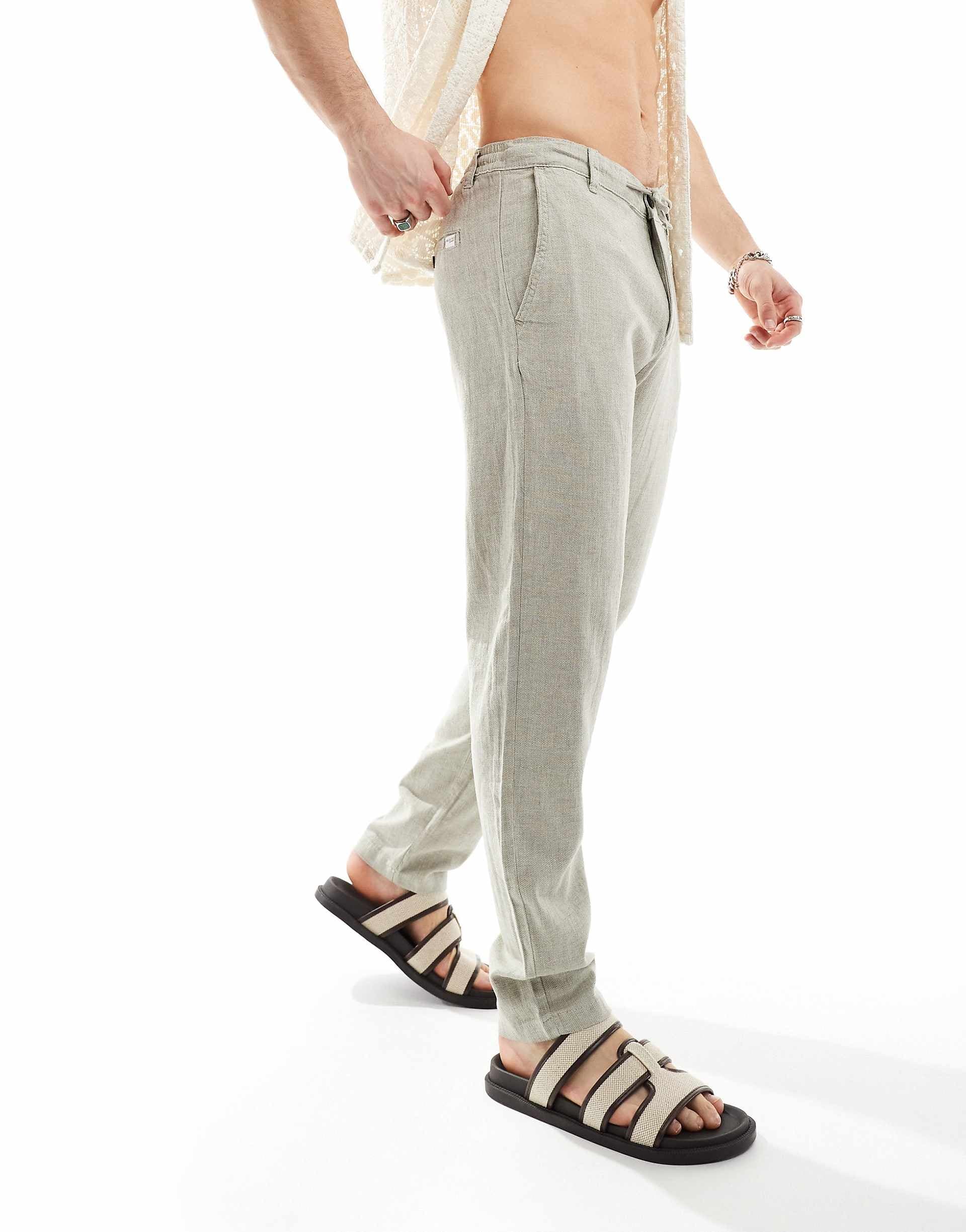 Selected slim tapered linen pants in cream