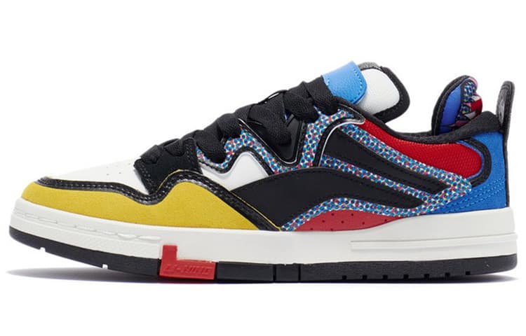 LiNing Wave Skateboard Shoes Women's Low-Top Black/Li-Ning Red/Banana Yellow