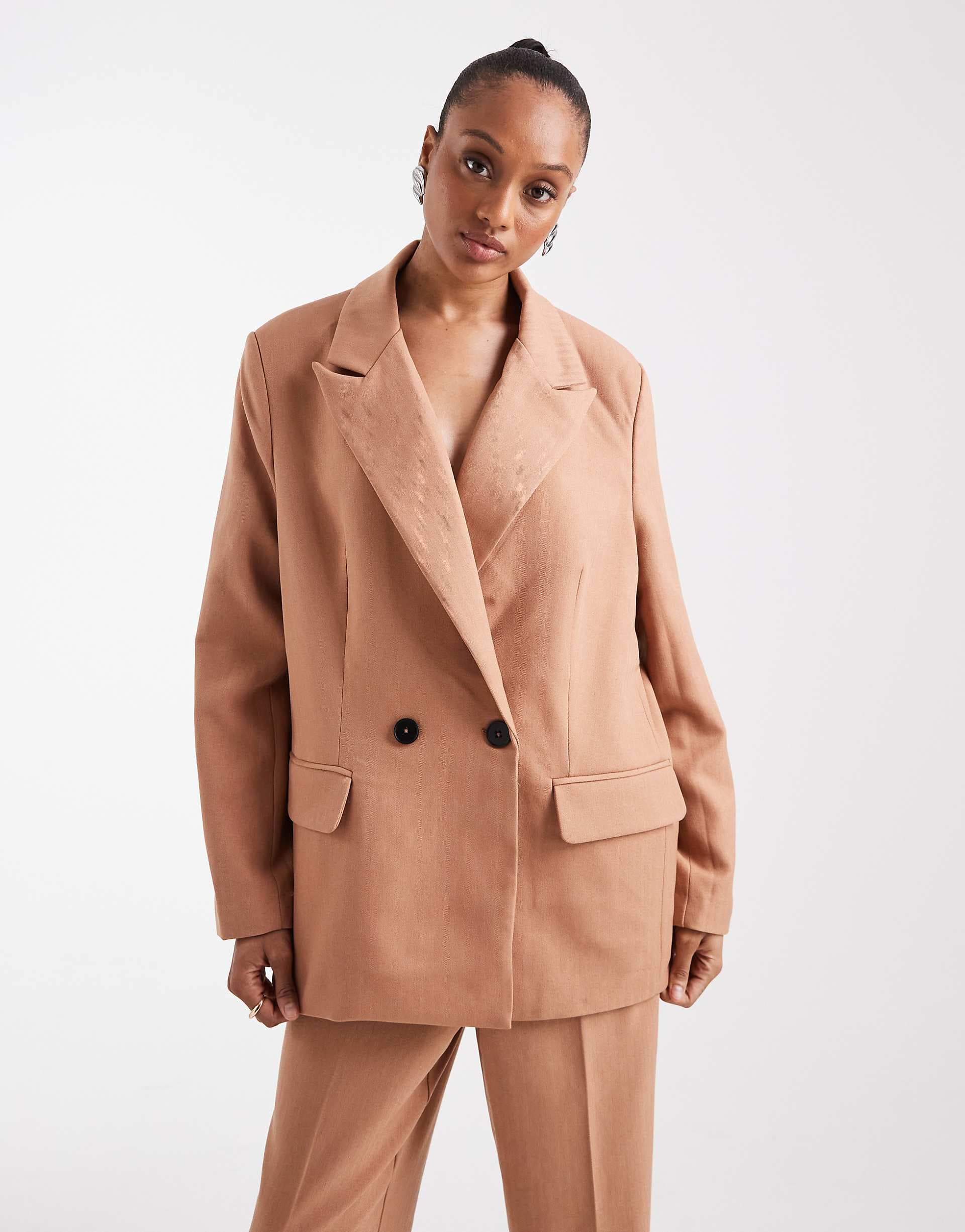 Vero Moda Tall tailored herringbone blazer in mocha - part of a set