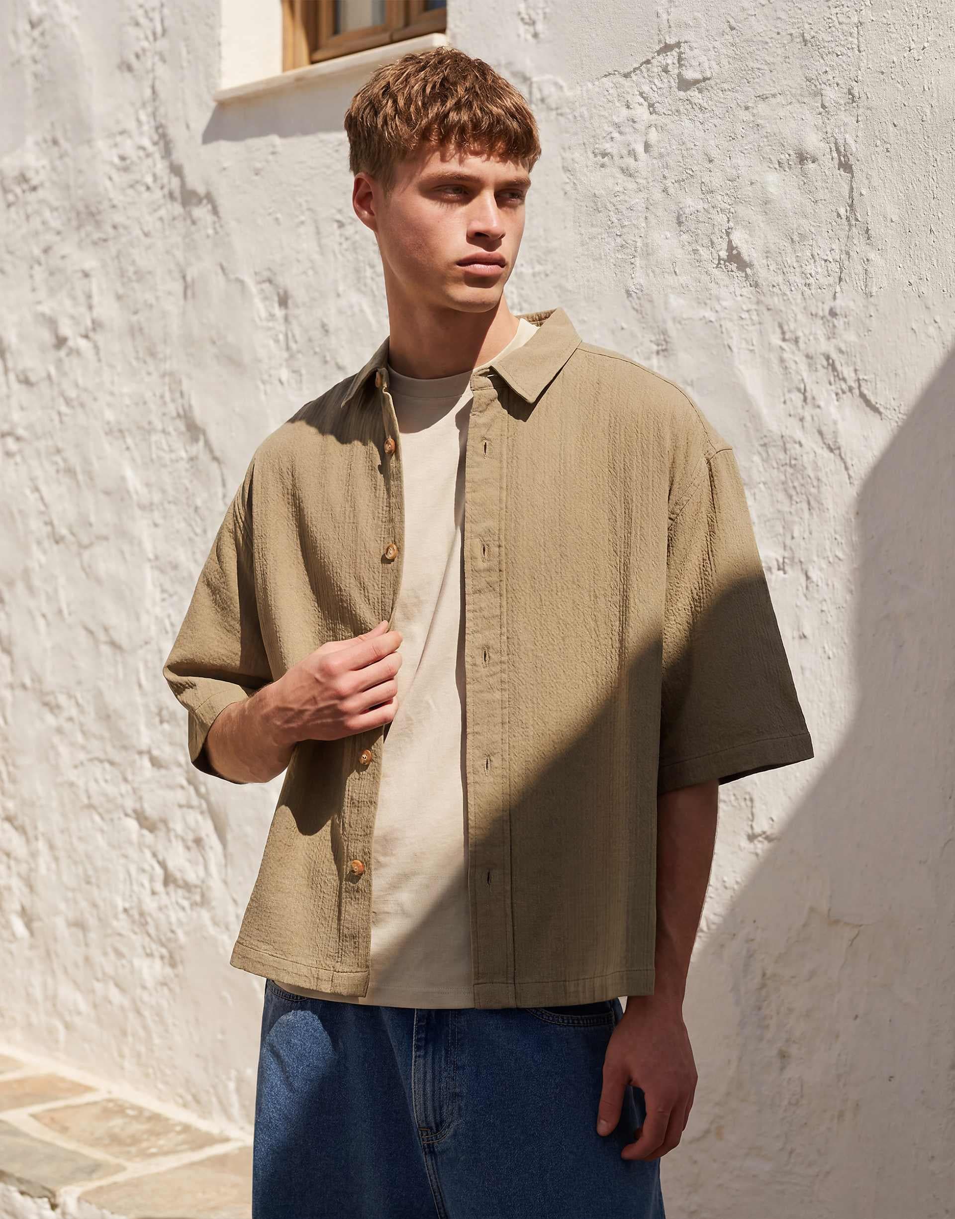 ASOS DESIGN oversized textured shirt in brown