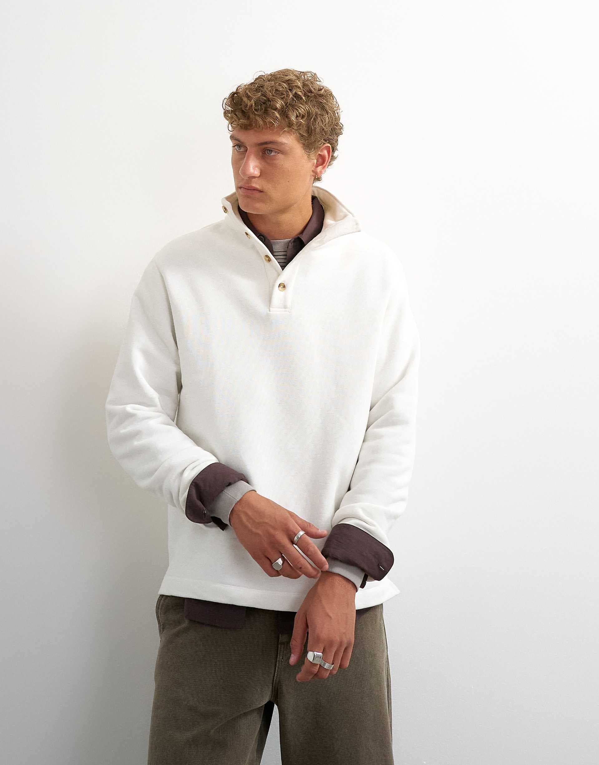 Topman classic fit funnel neck sweatshirt in washed ecru