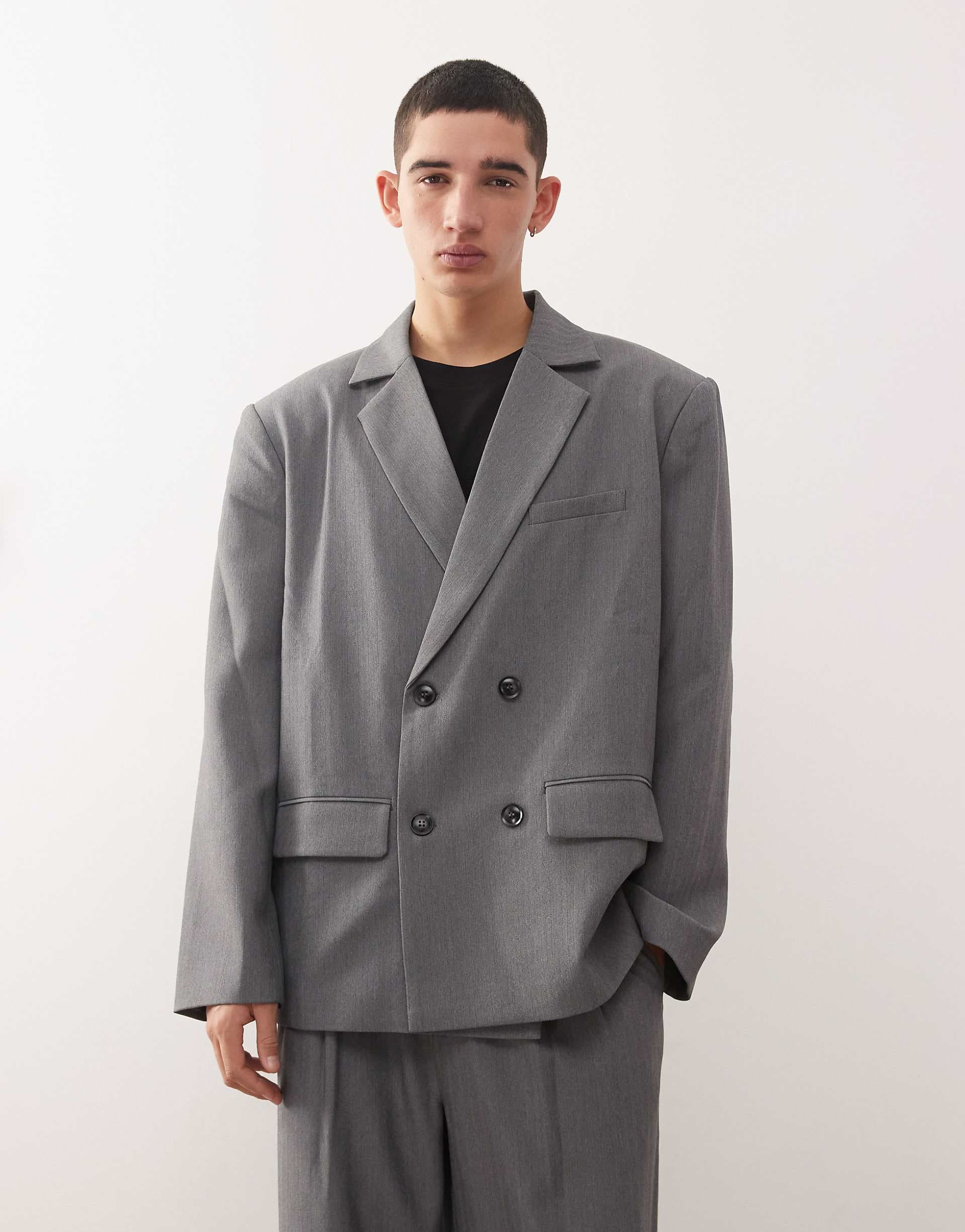 Reclaimed Vintage oversized boxy double breasted dad blazer in gray - part of a set