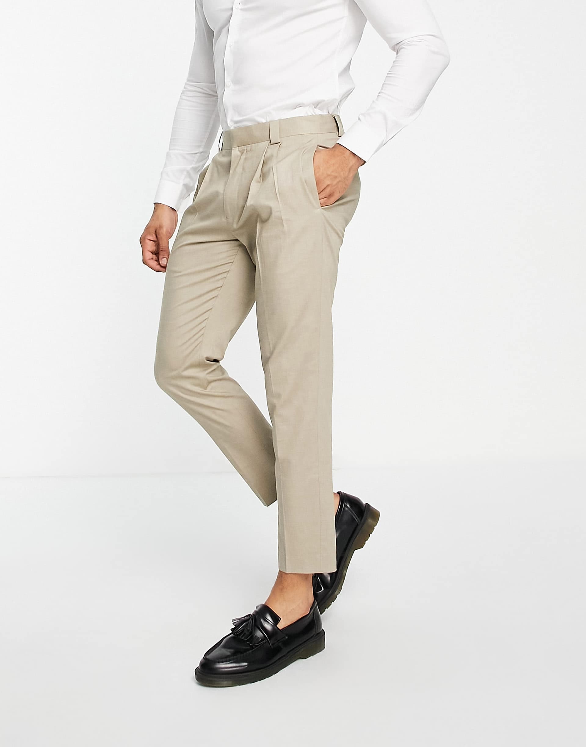 Topman linen blend mix tapered pants in stone