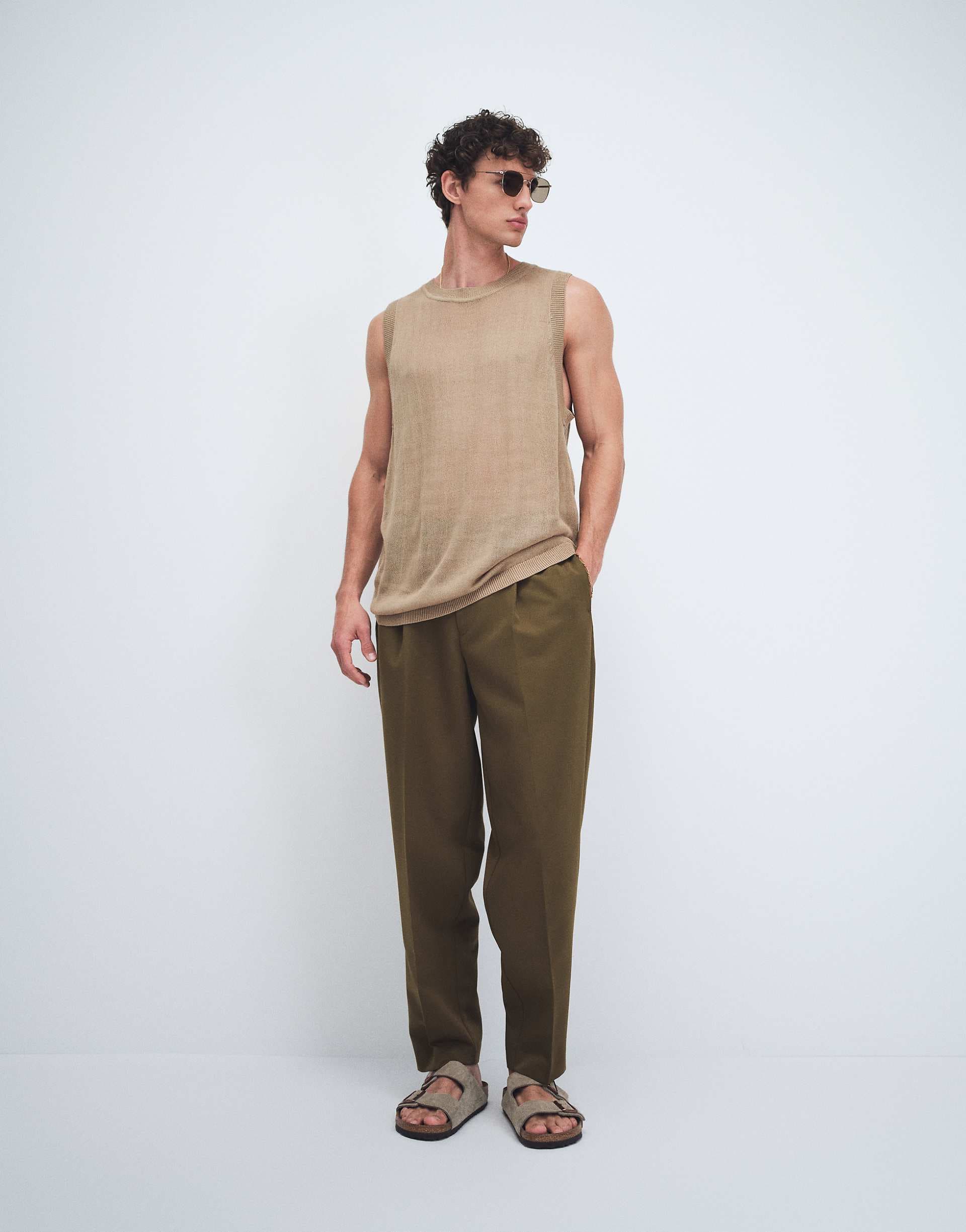 ASOS DESIGN tailored pleated oversized tapered pants in olive green