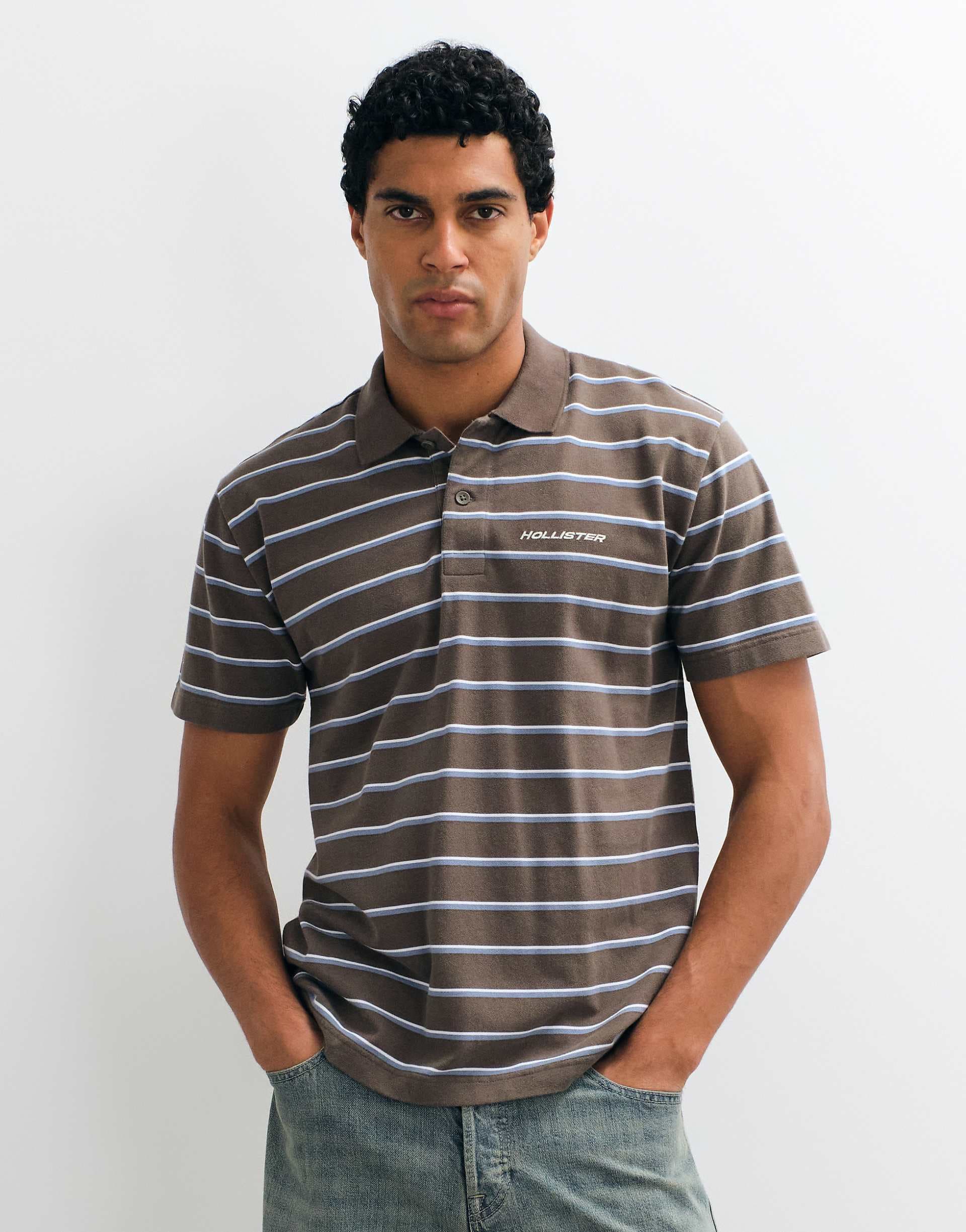 Hollister relaxed fit graphic polo in brown striped print