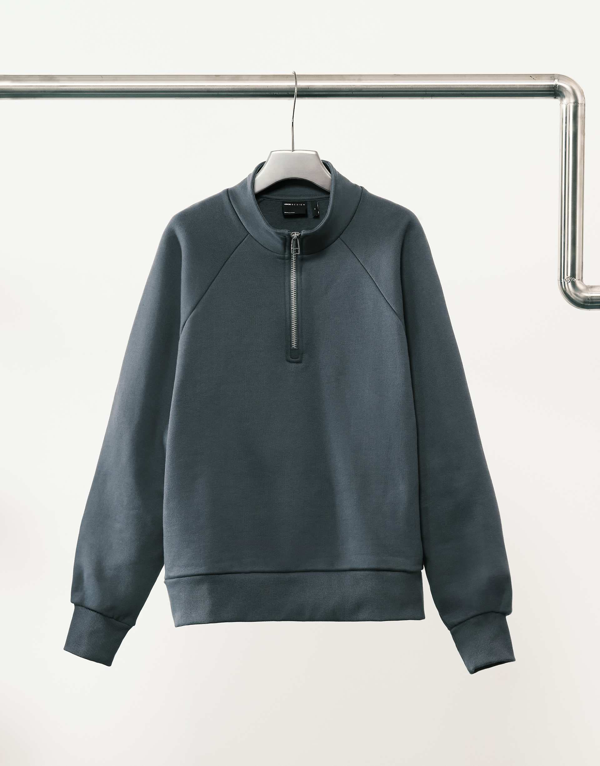 ASOS DESIGN premium heavyweight oversized quarter zip sweatshirt in 650gsm navy