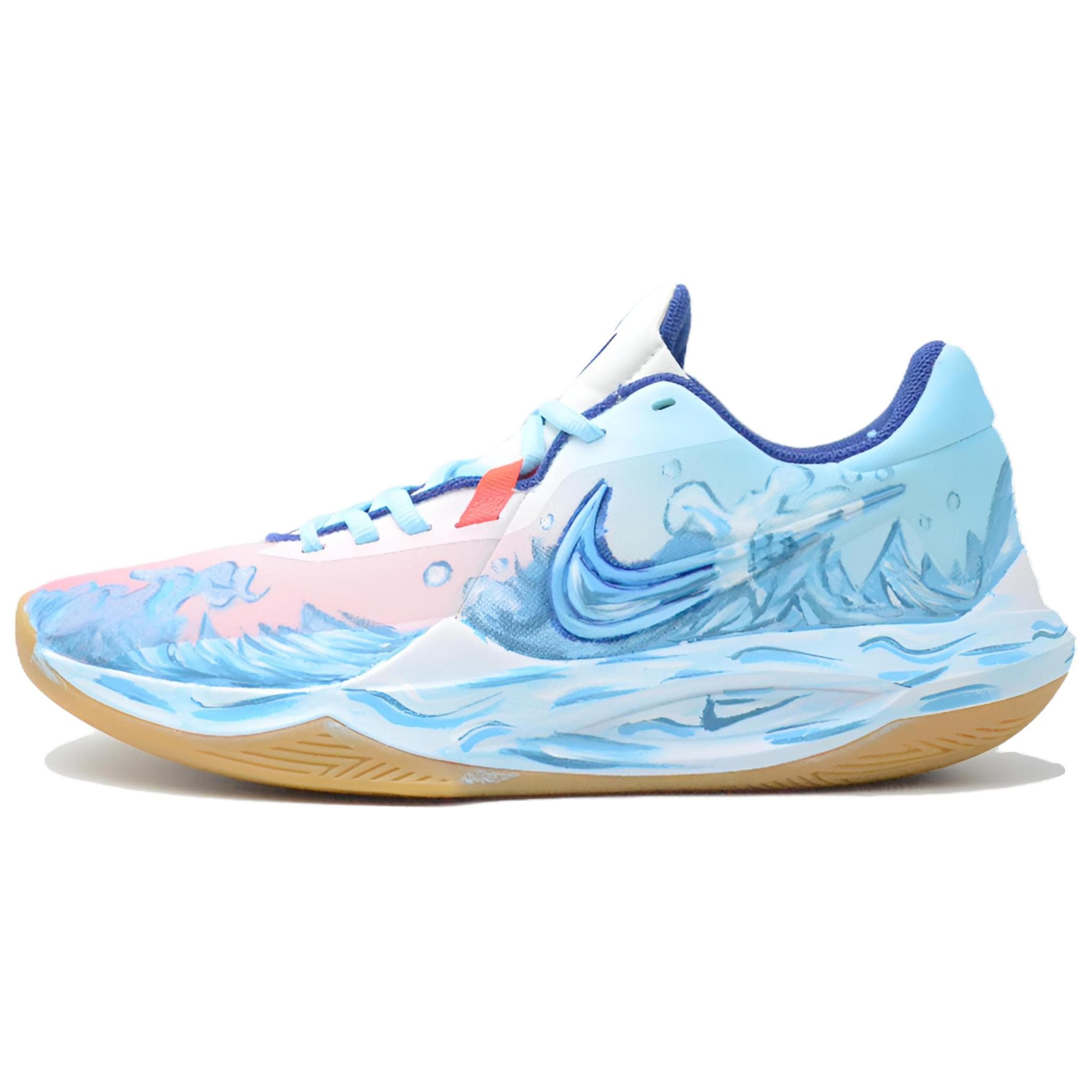 Custom Sneakers: Nike Precision 6 'Sunny Sea Waves' Minimalist Hand-Drawn Sporty Fashion Wave Mid-Top Basketball Shoes Men's Sky Blue