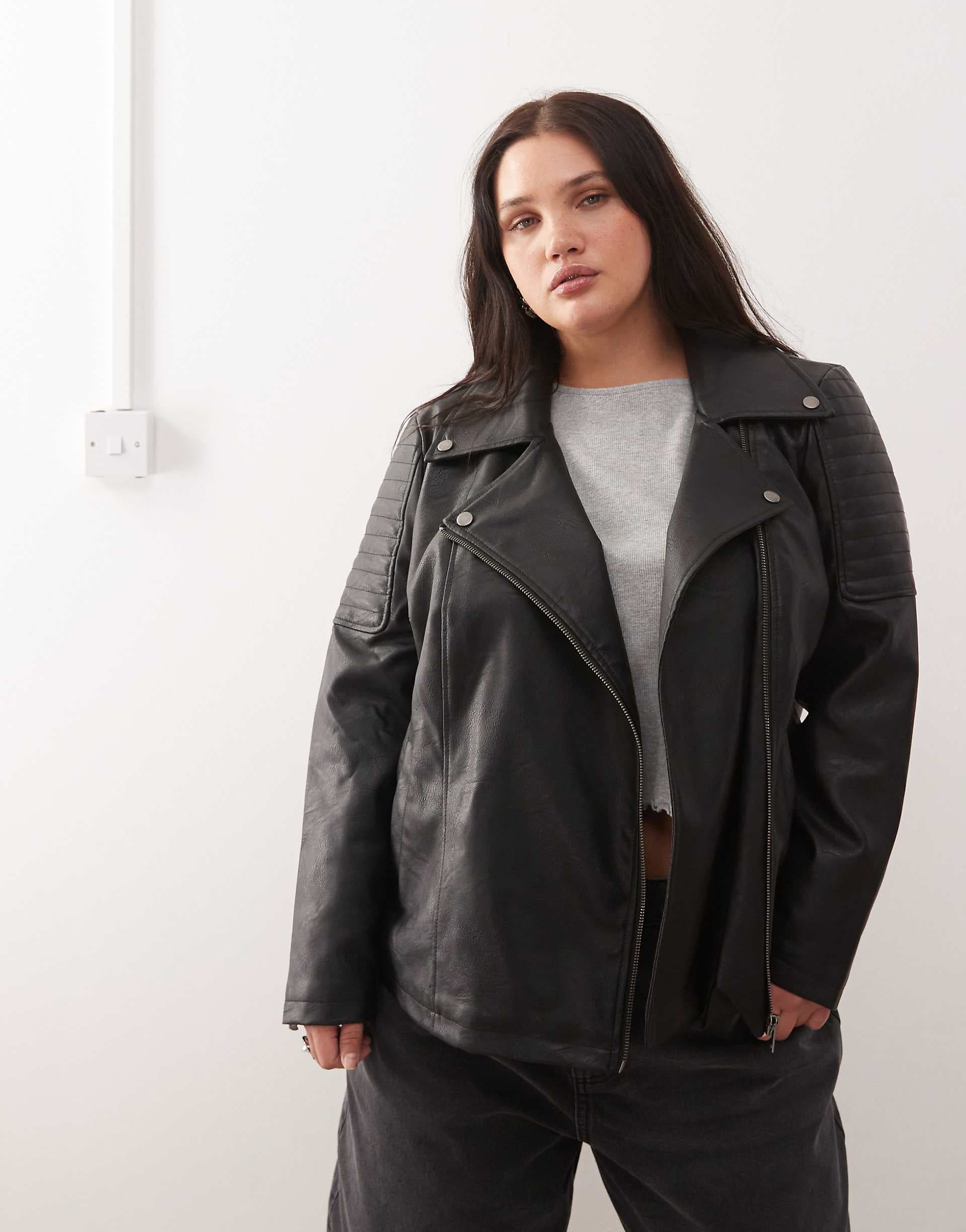 Noisy May Curve faux leather jacket in black