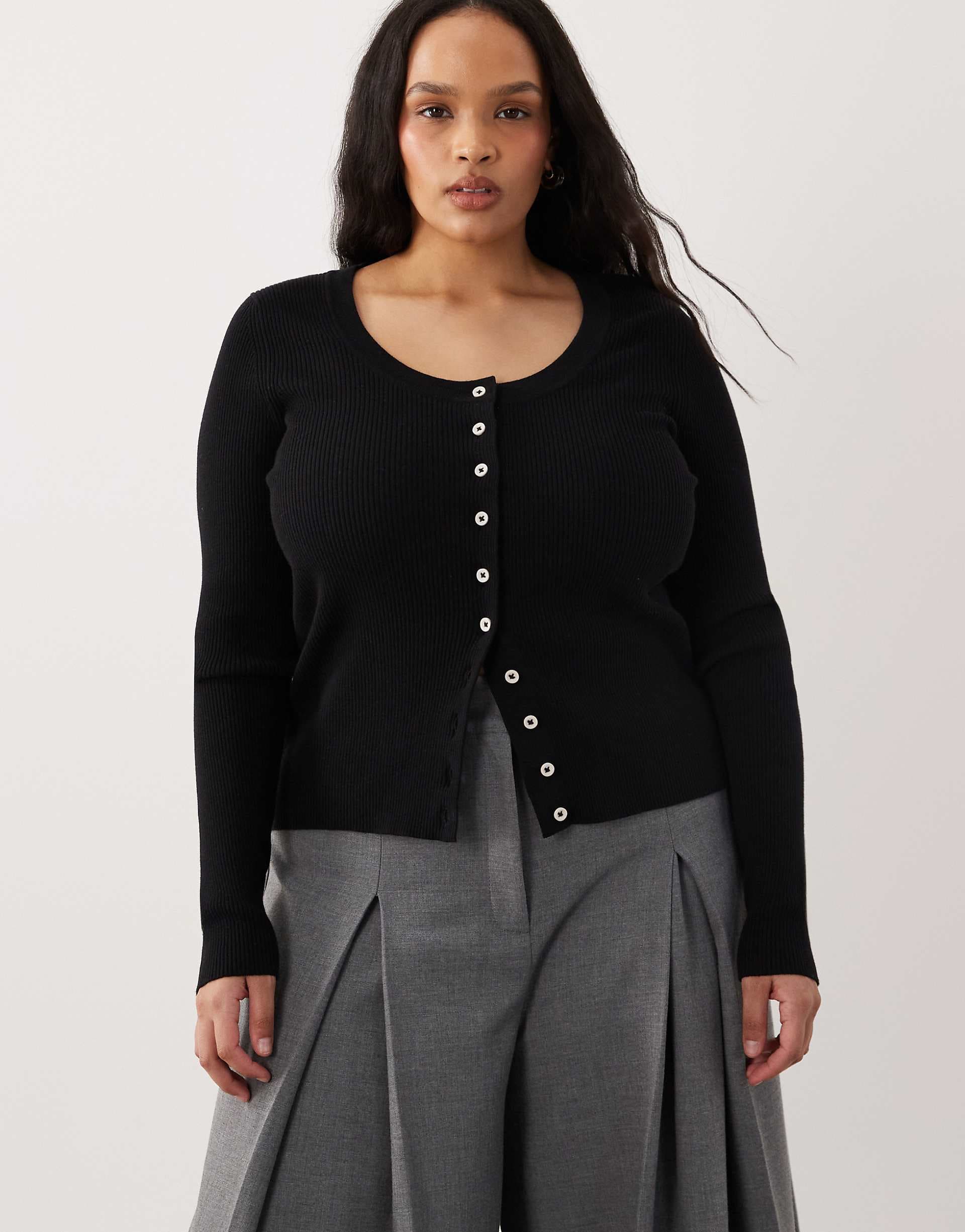 ASOS DESIGN Curve cotton blend wide scoop cardigan with contrast buttons in black