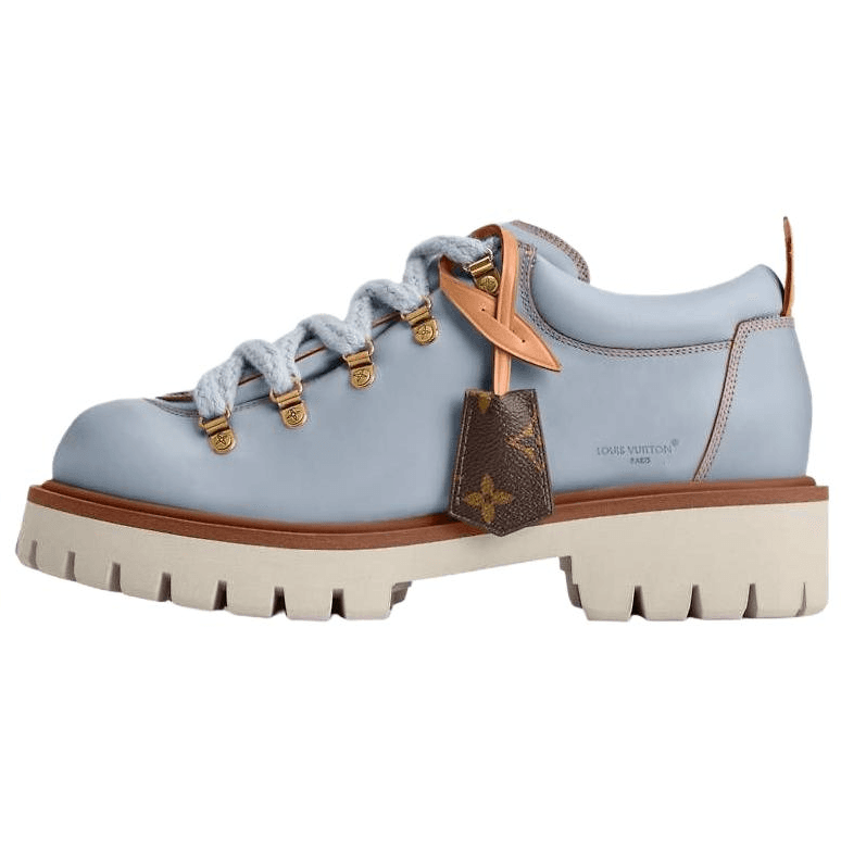 LOUIS VUITTON x Nigo Collaboration REMIX FW25 Calfskin Leather Round Toe Lace-Up Hiking Derby Shoes Casual Shoes Men's Grey Blue
