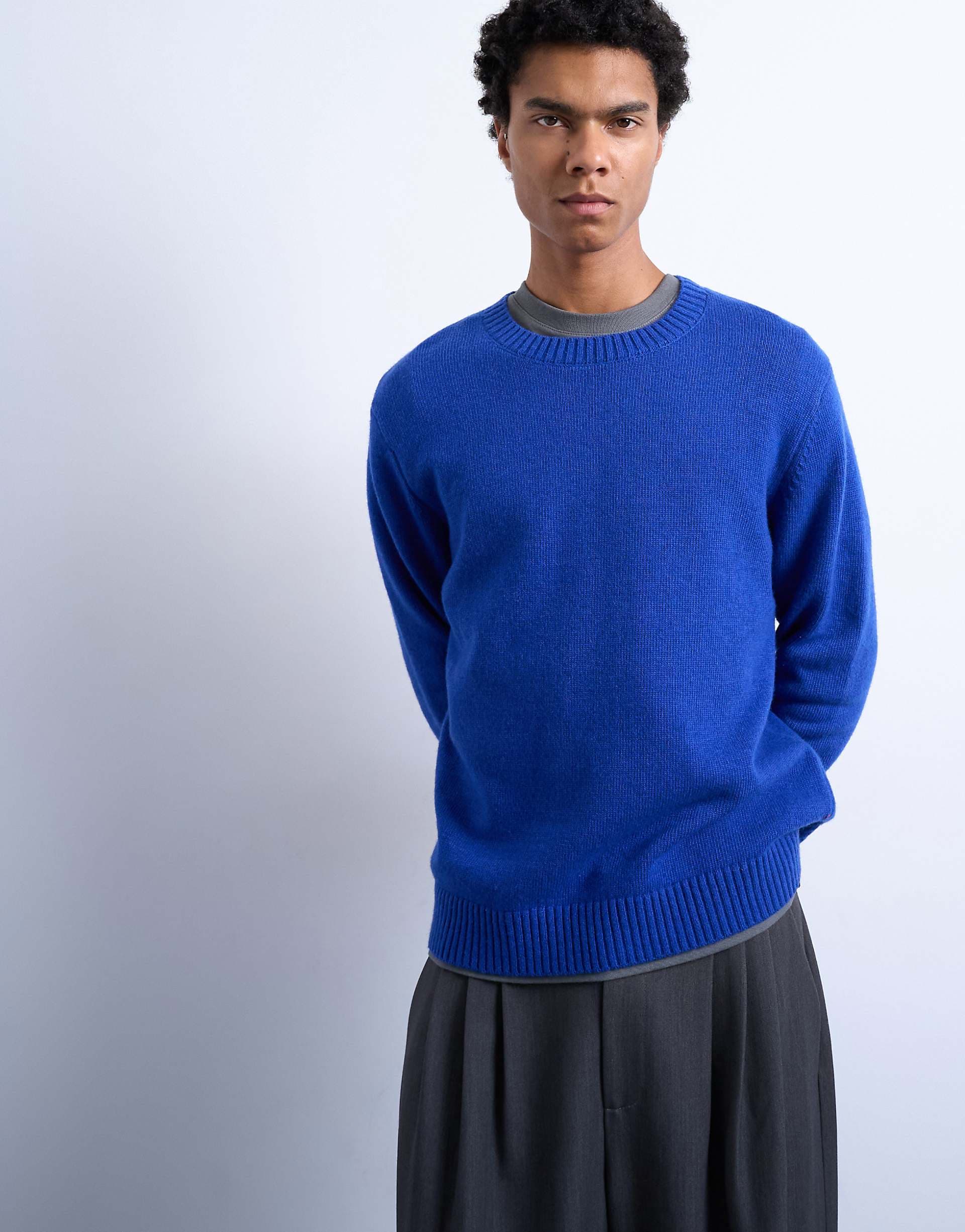 Topman regular fit knit crew neck sweater with wool in cobalt blue