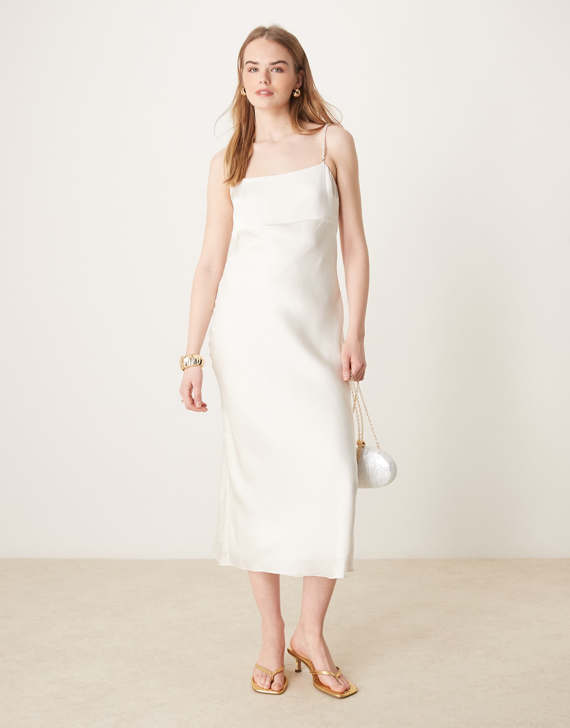 Abercrombie & Fitch bridal pearl strap slip maxi dress in white