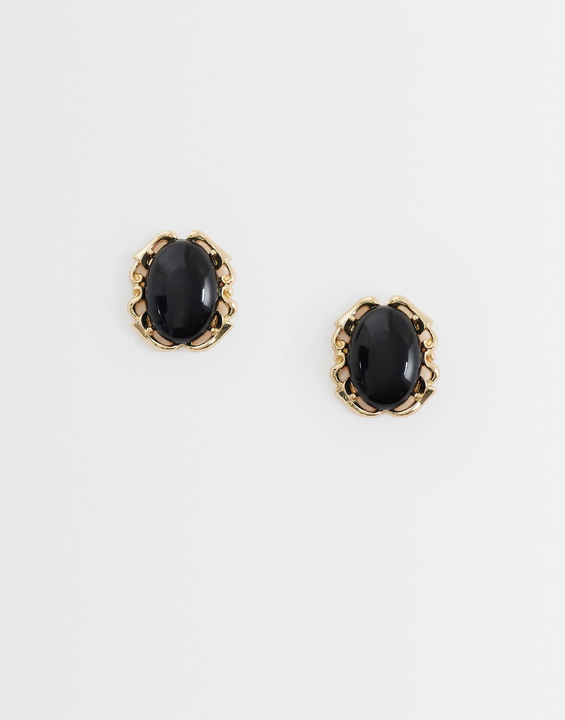 ASOS DESIGN stud earrings with black stone setting in gold tone