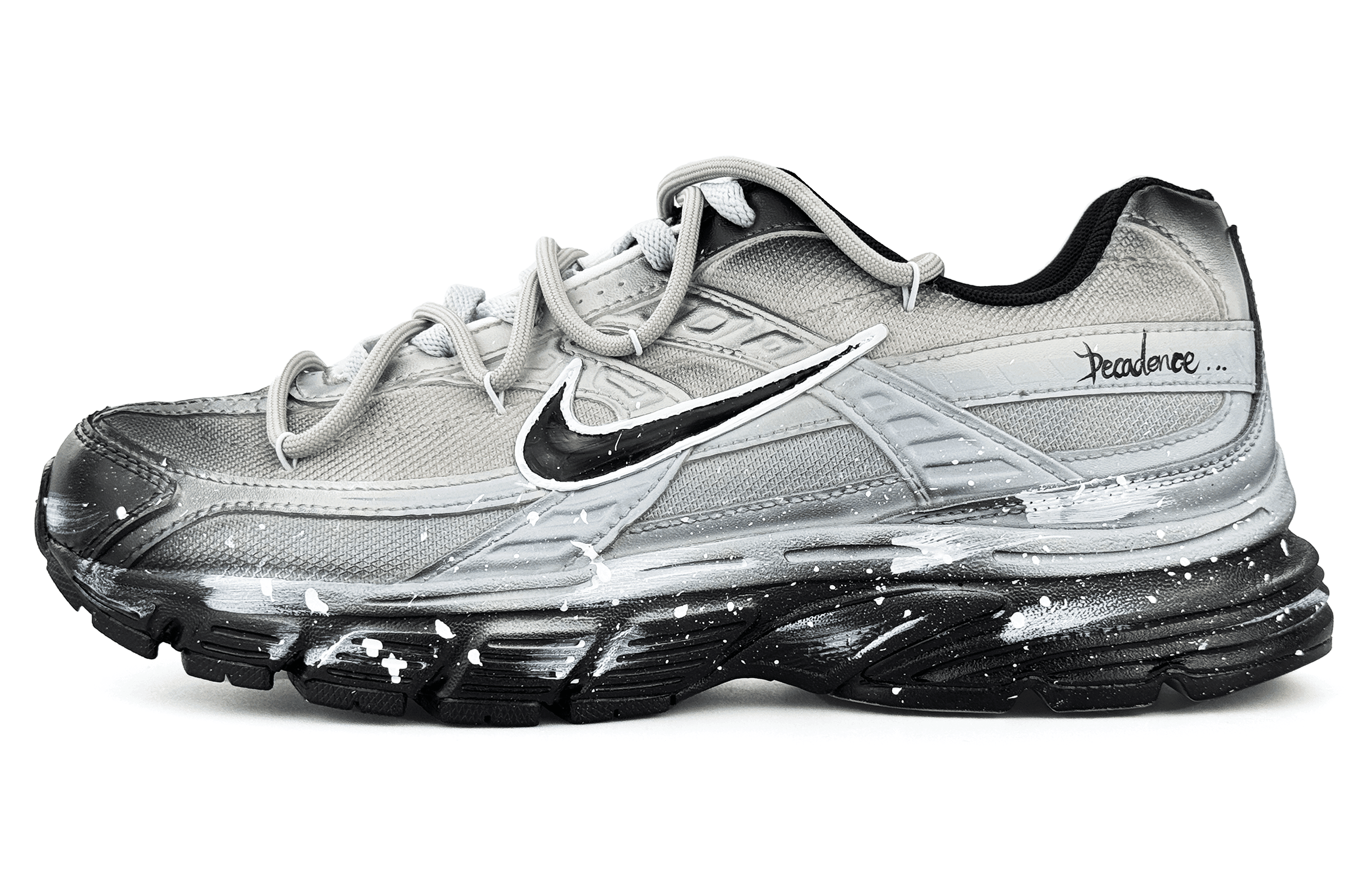 Custom Sneakers Nike Initiator Silver Rhapsody Retro Distressed Trendy Fashion Techwear Workwear Cushioned Wear-Resistant Low-Top Casual Training Running City Commuter Shoes Unisex Black White Grey