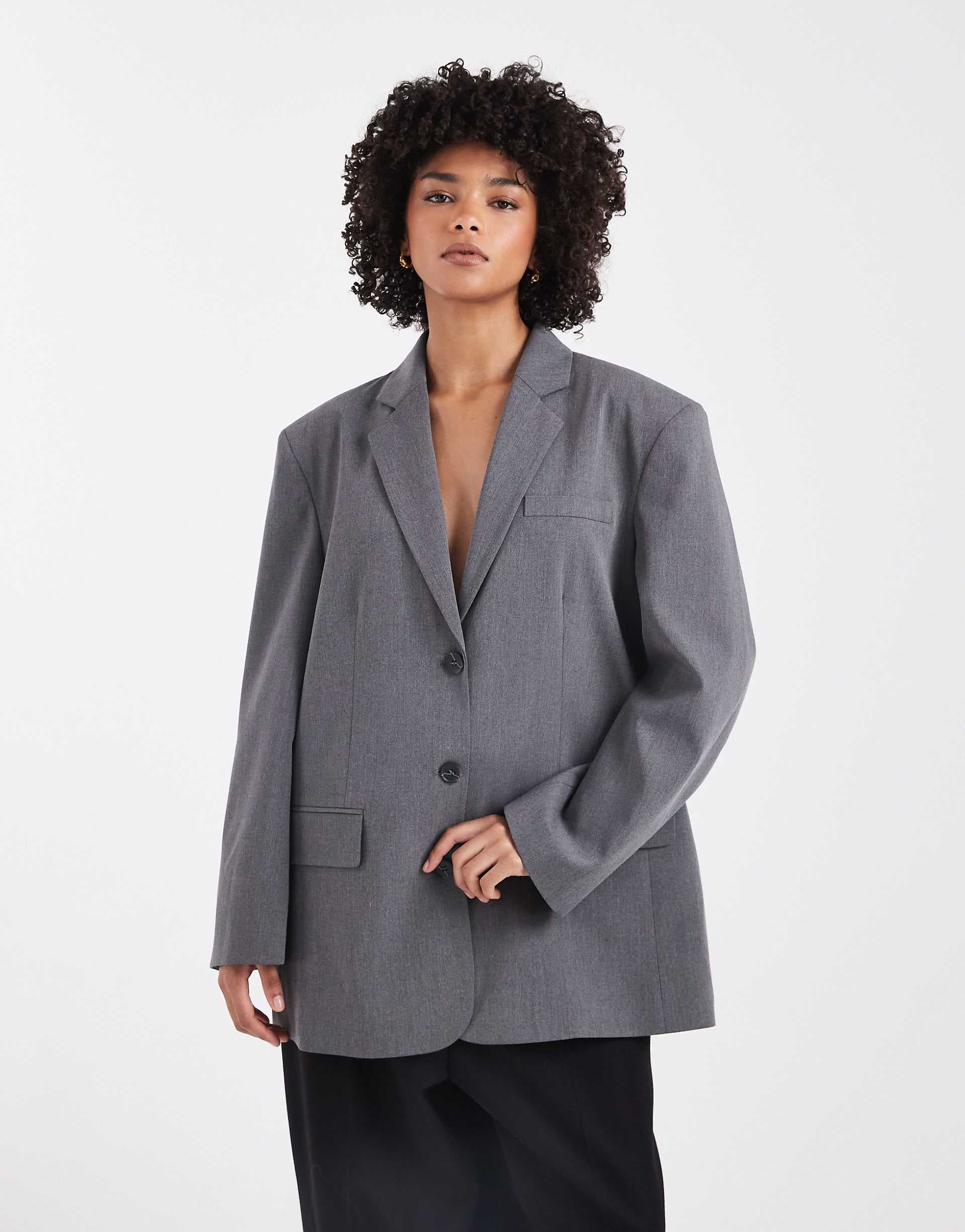ASOS DESIGN wrap back blazer in charcoal