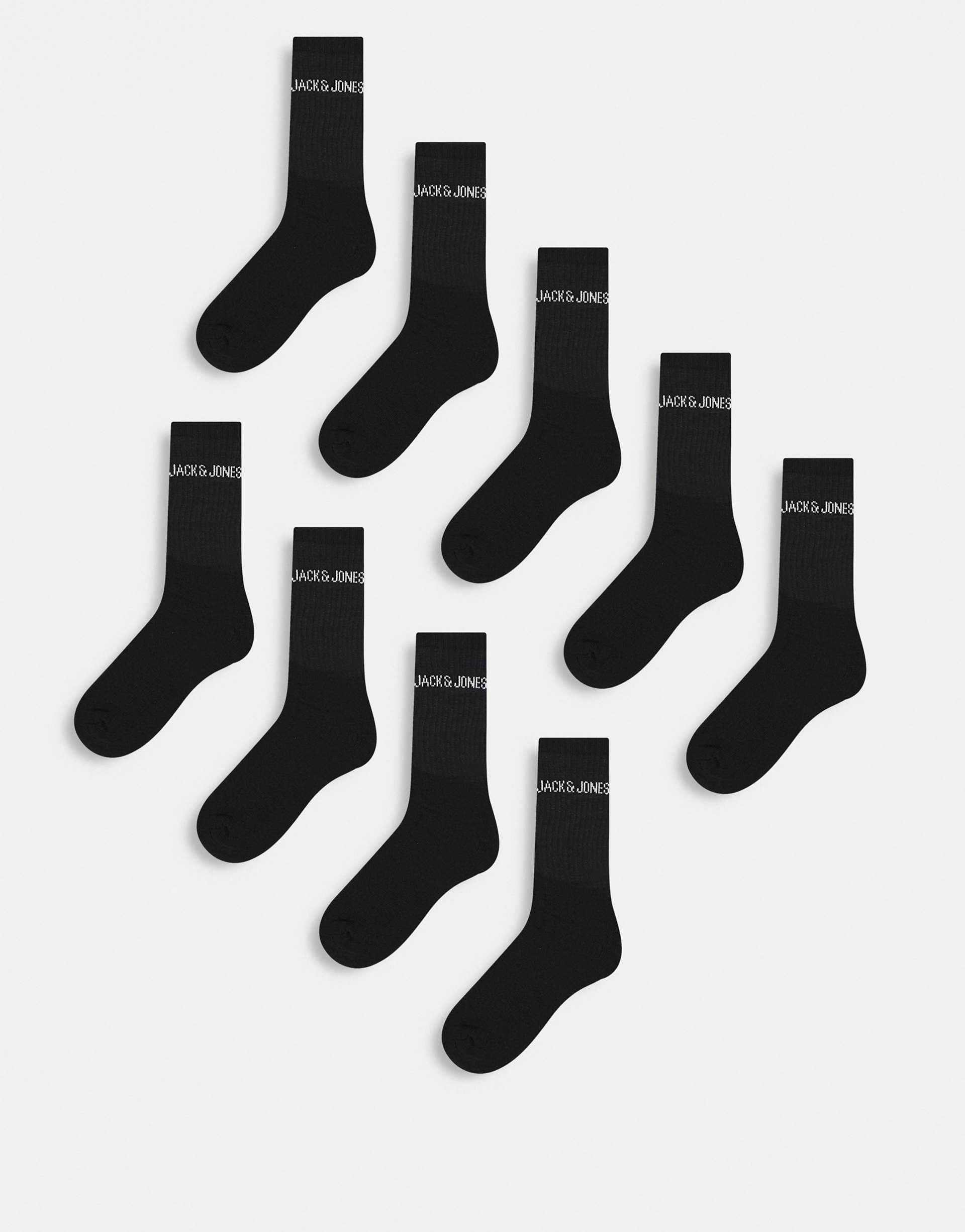Jack & Jones 9 pack ribbed logo socks in black