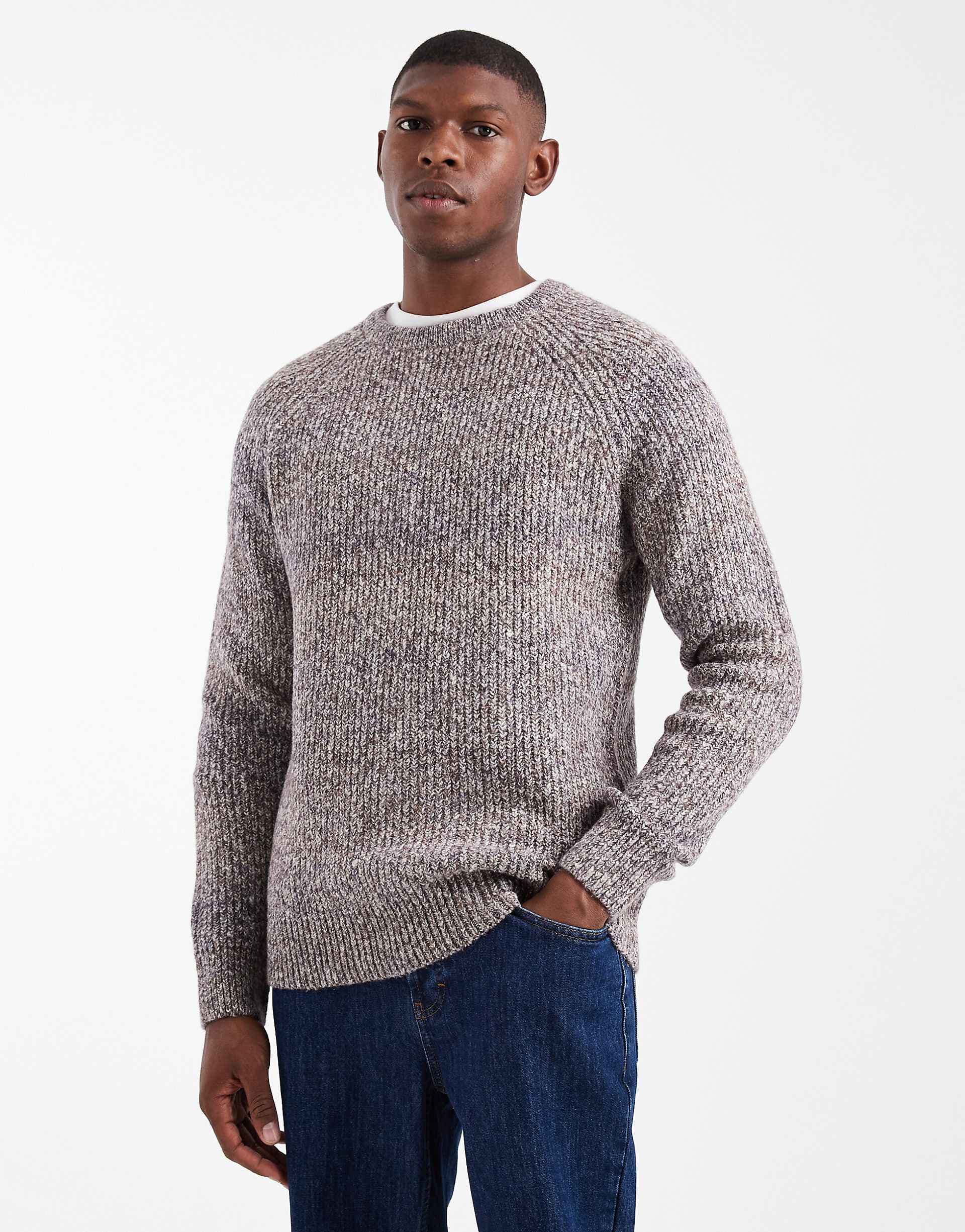 Threadbare crew neck knit ribbed sweater in brown