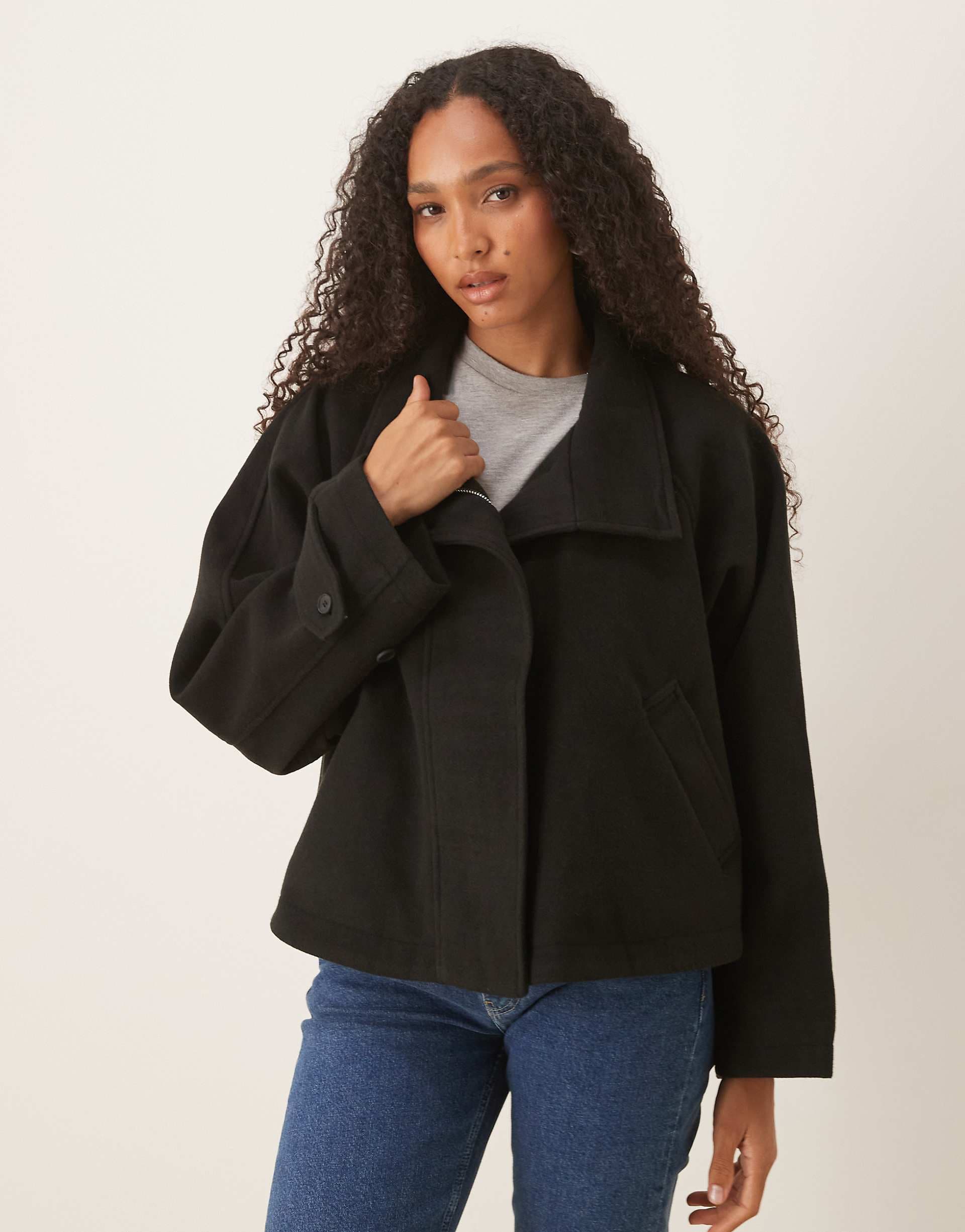 ASOS DESIGN cropped cape formal coat in black