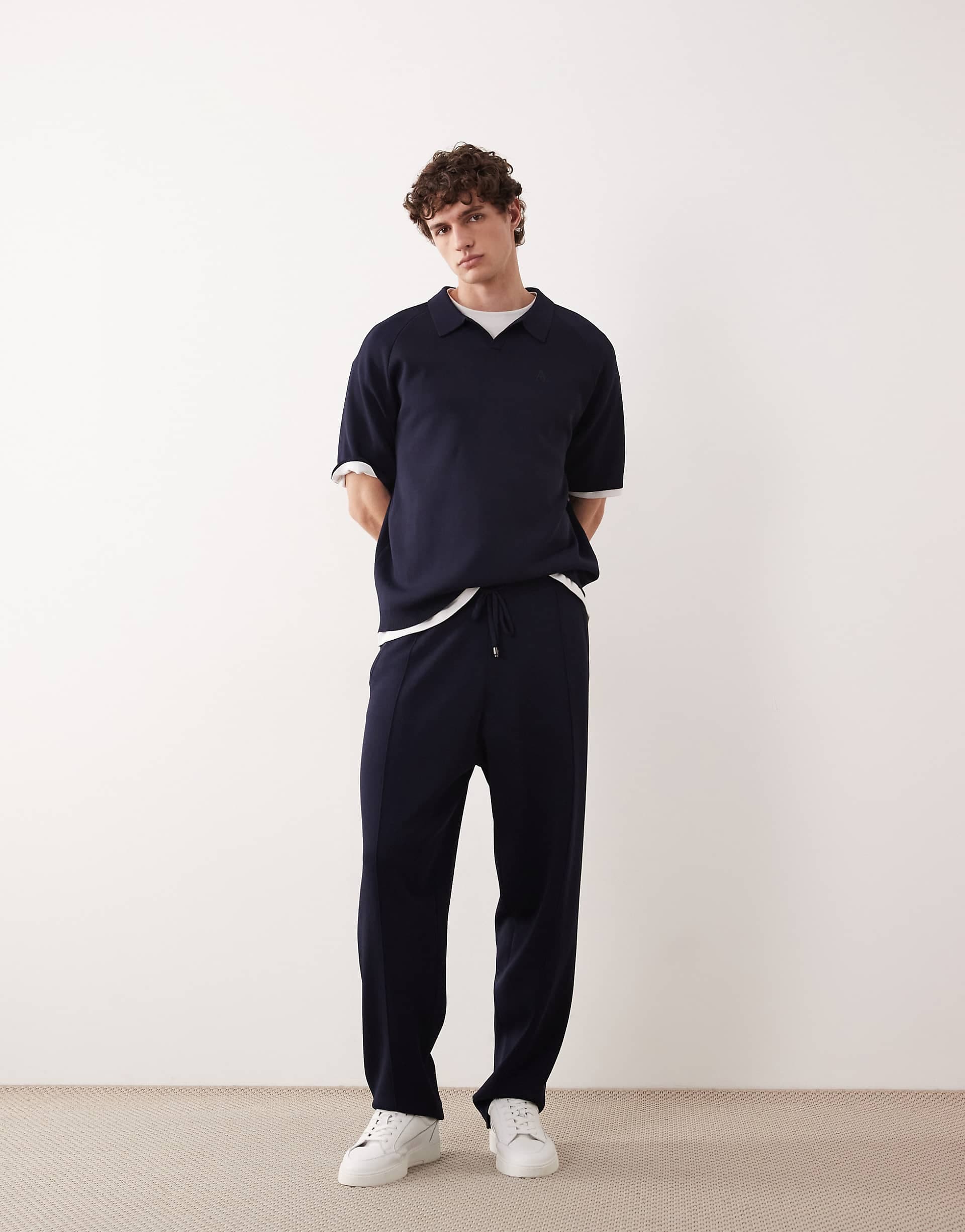 ASOS COLLECTIVE compact knit loose fit sweatpants in navy - part of a set