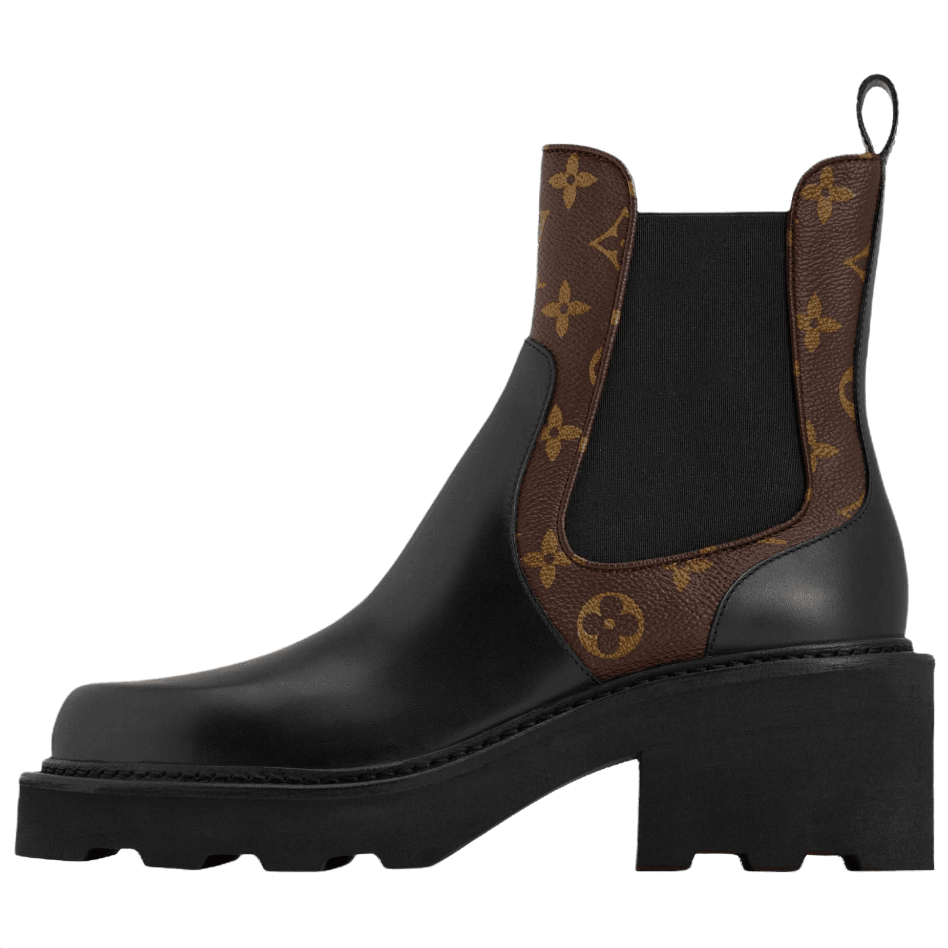 LOUIS VUITTON Beaubourg Calfskin Round-Toe Slip-On Chelsea Boots 4cm Women's Black