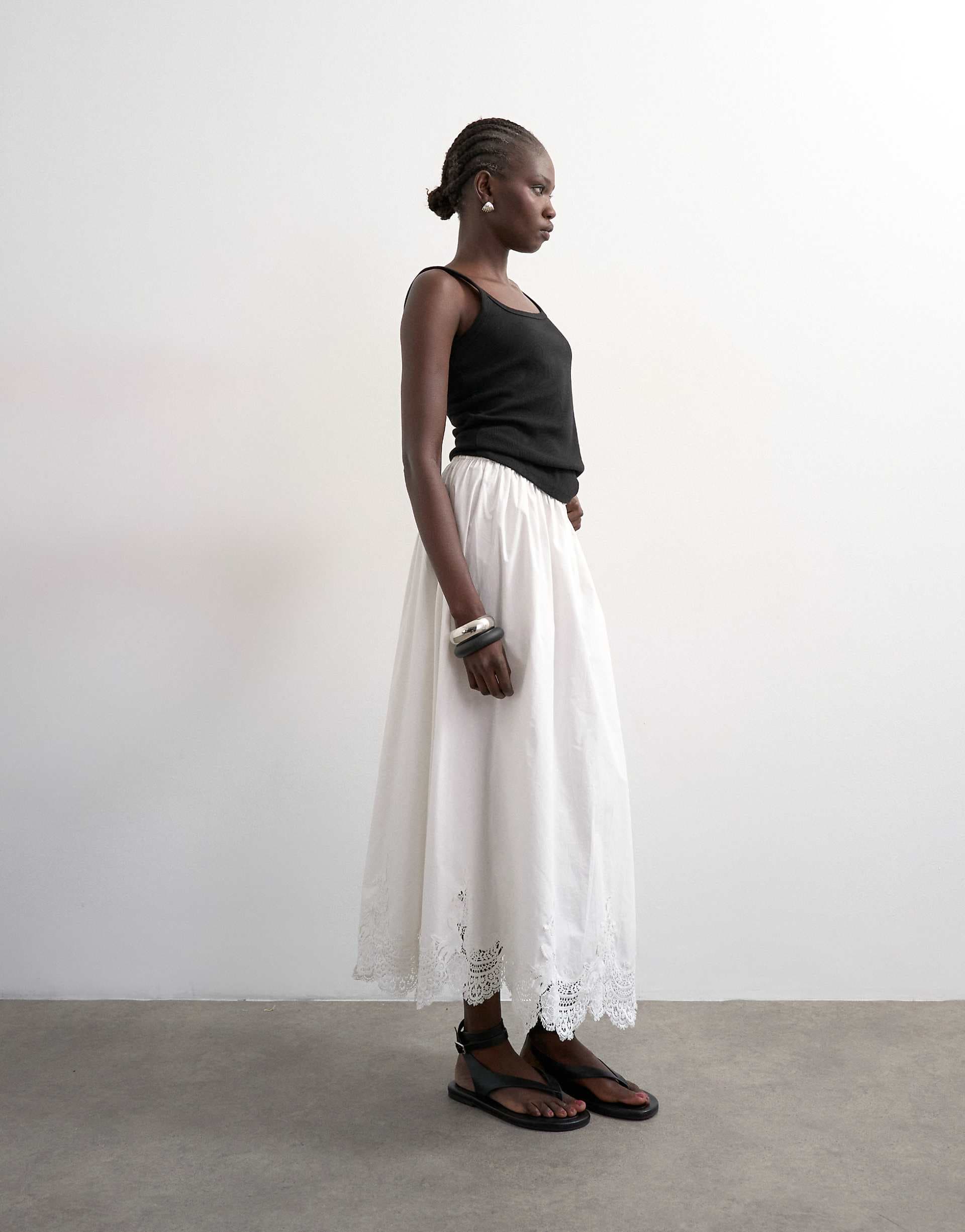 Topshop lace hem full circle maxi skirt in ivory