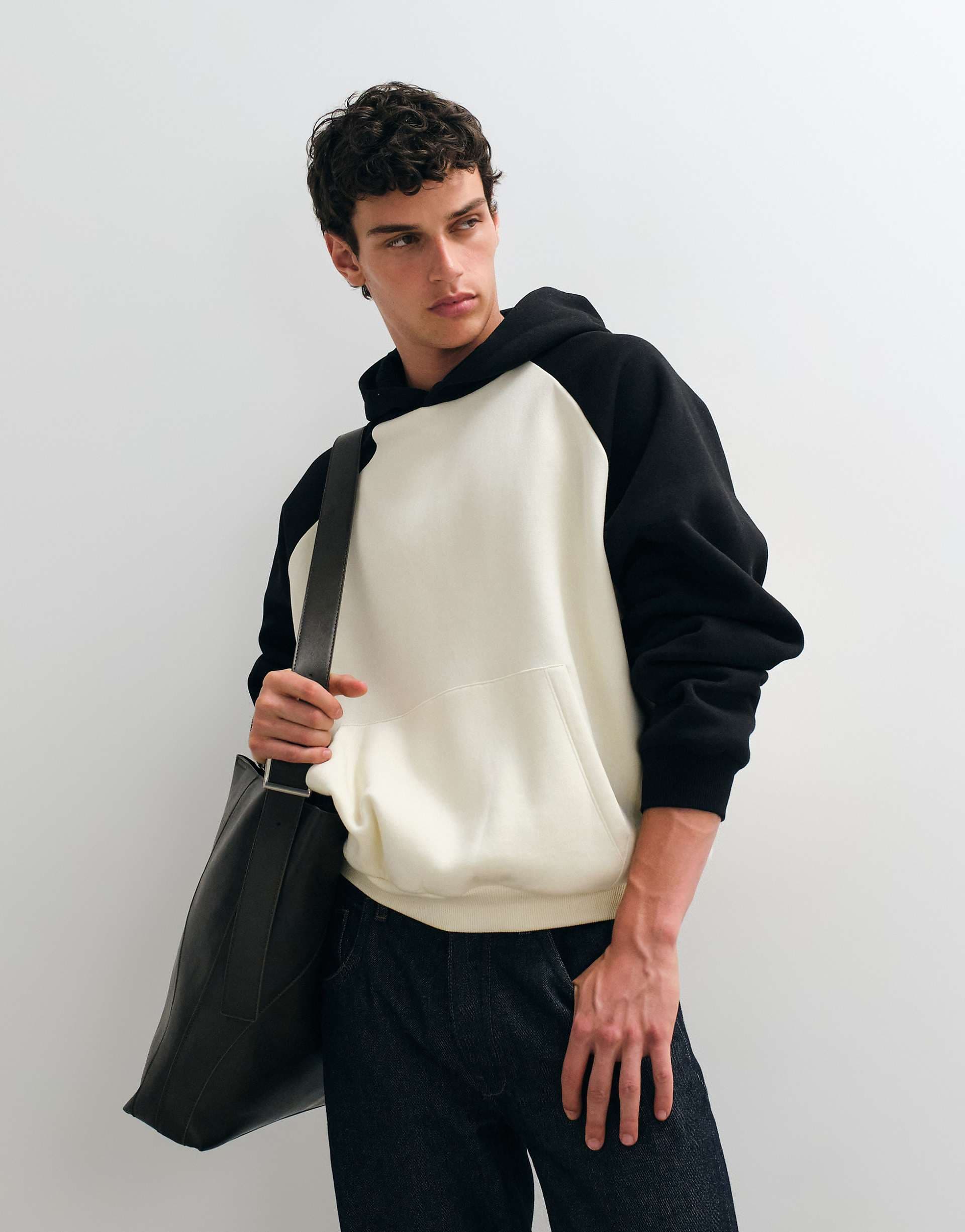 ASOS DESIGN extreme oversized raglan hood with contrast sleeves in cream
