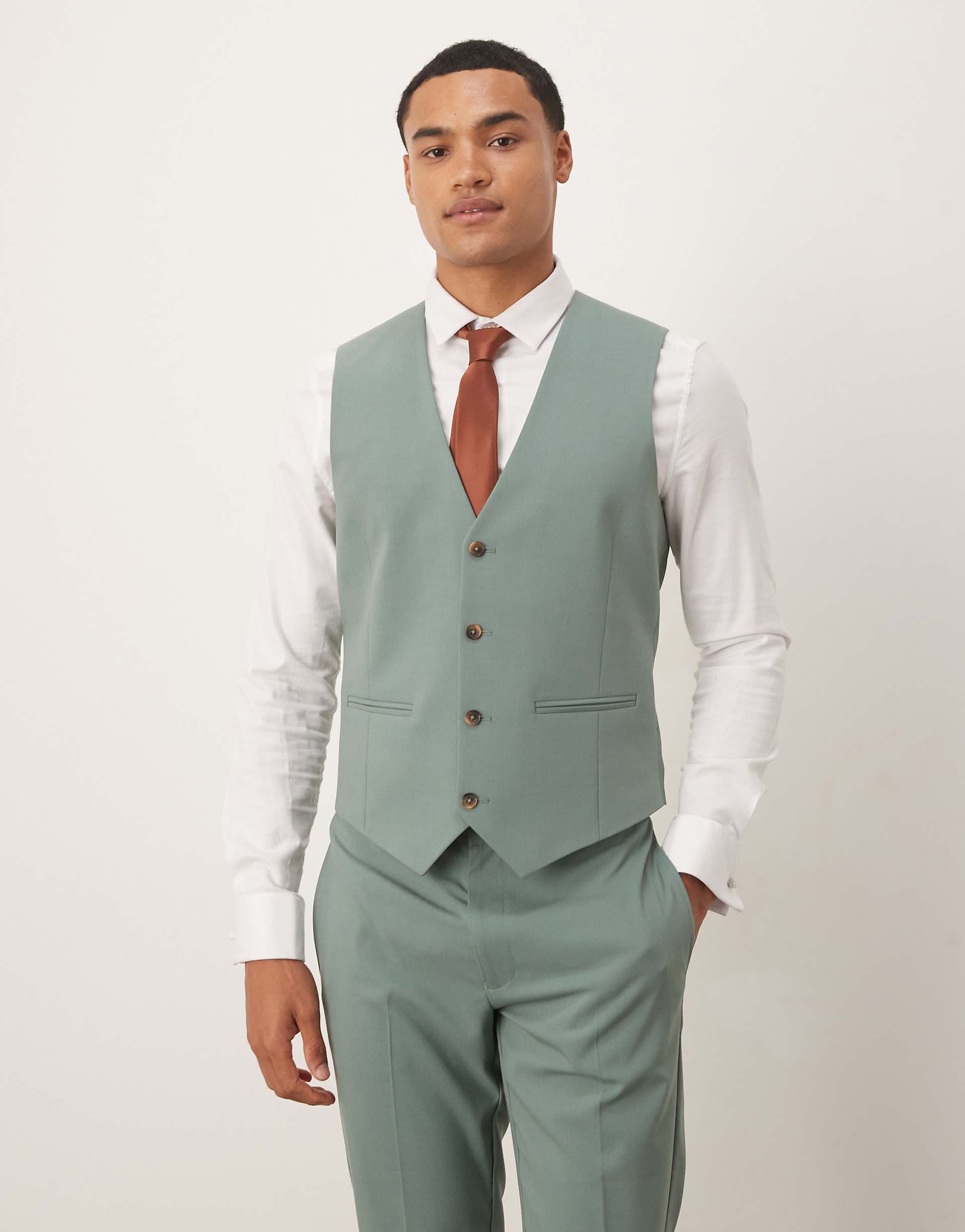 ASOS DESIGN skinny suit vest in dark green