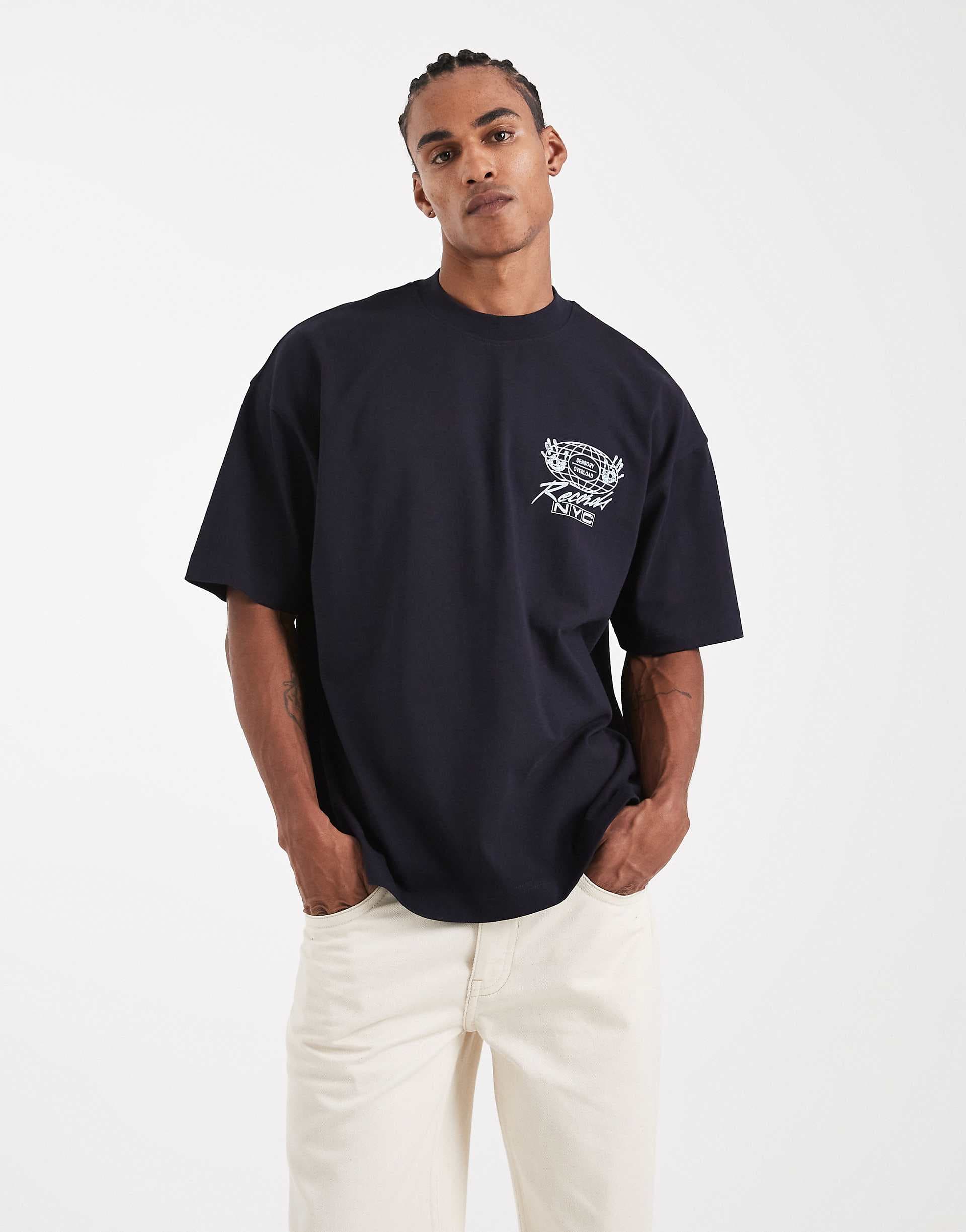 ASOS DESIGN Circular Design Collection super heavyweight oversized T-shirt with records graphic in navy