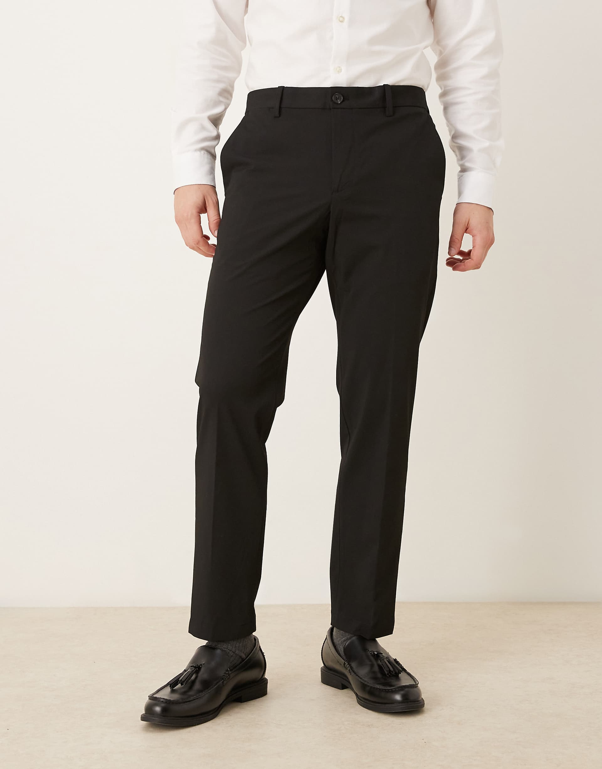 Mango Bologna cotton mix tailored pants in black