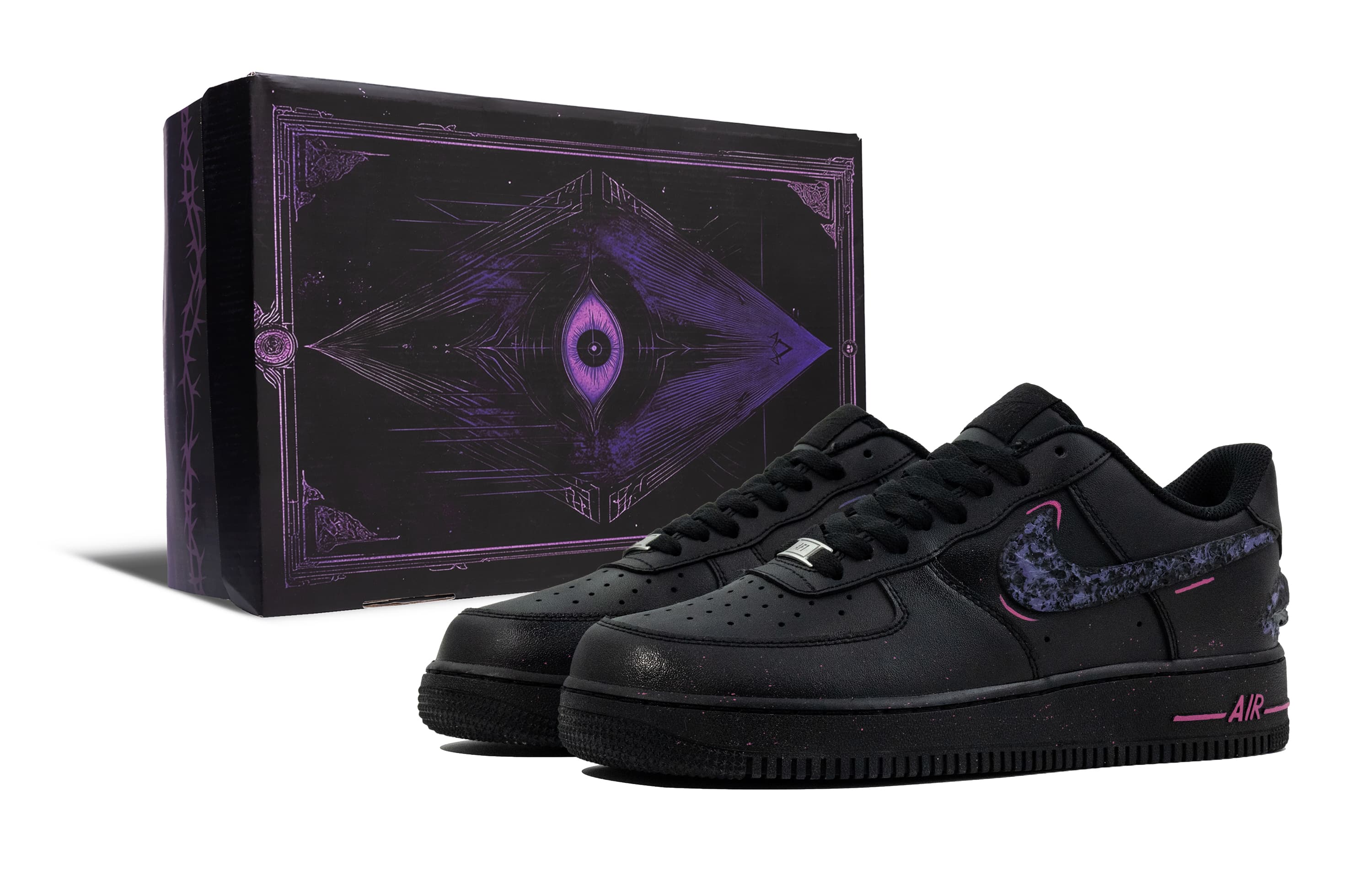 Custom Nike Air Force 1 07 'Dark Warrior' Retro Low-Top Skate Shoes Unisex Black Purple Gift Box