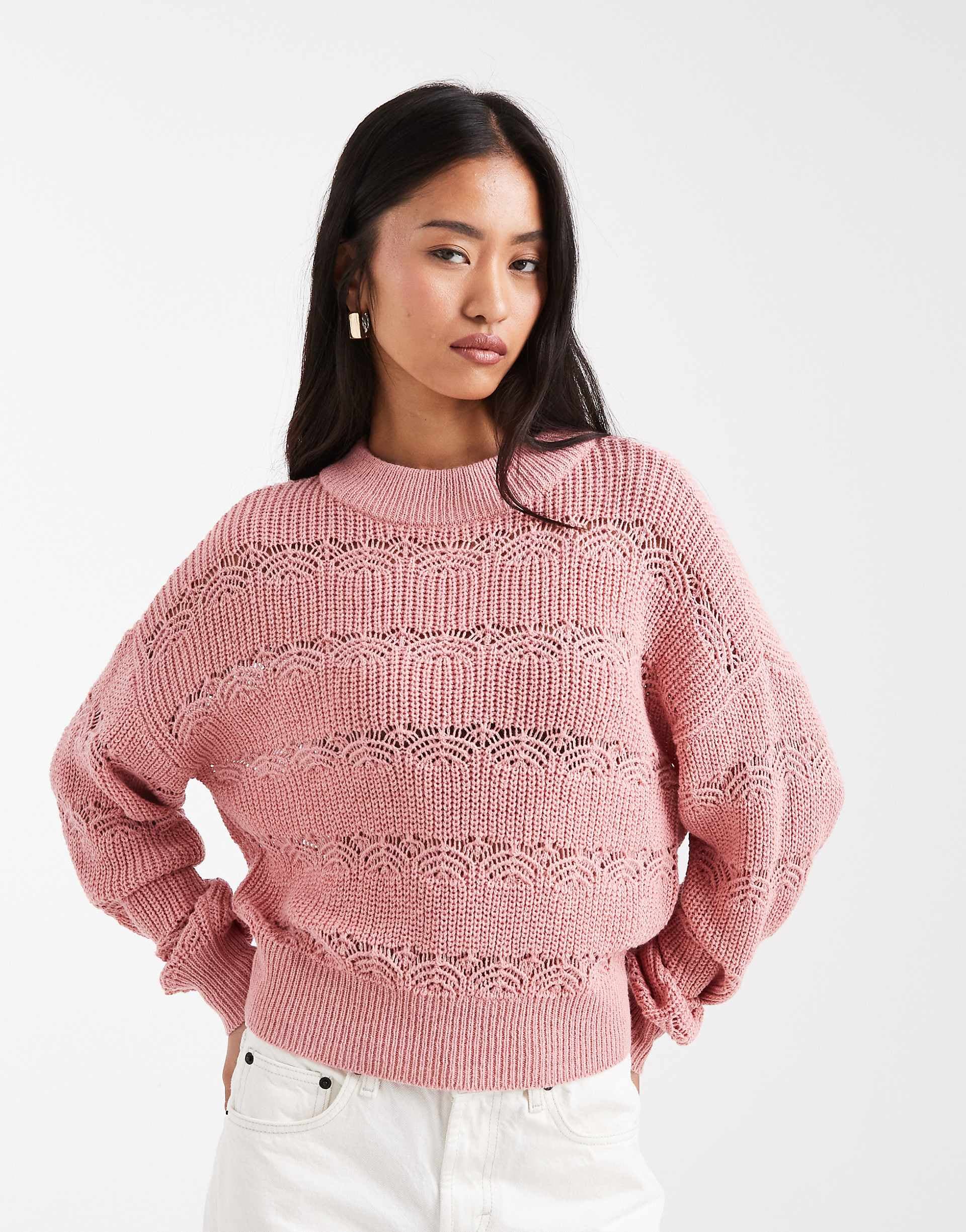 Vero Moda open knit sweater in pink