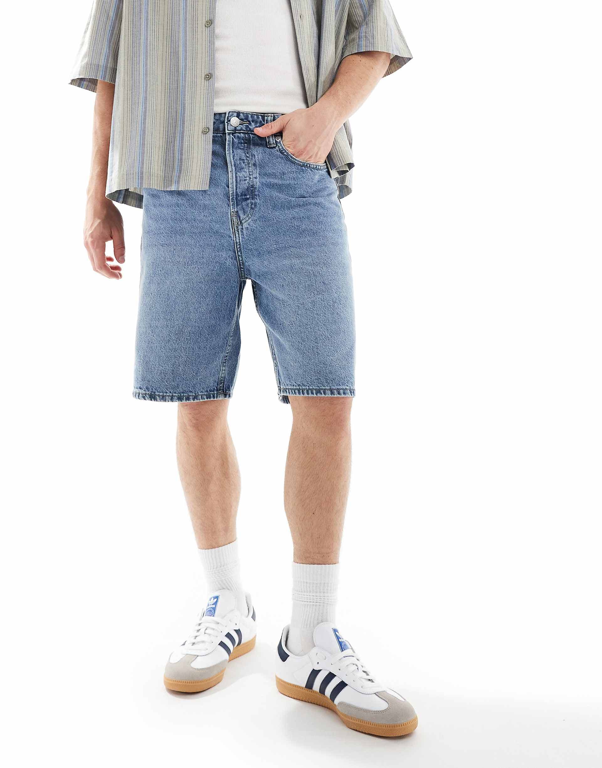 ONLY & SONS baggy denim shorts in light wash