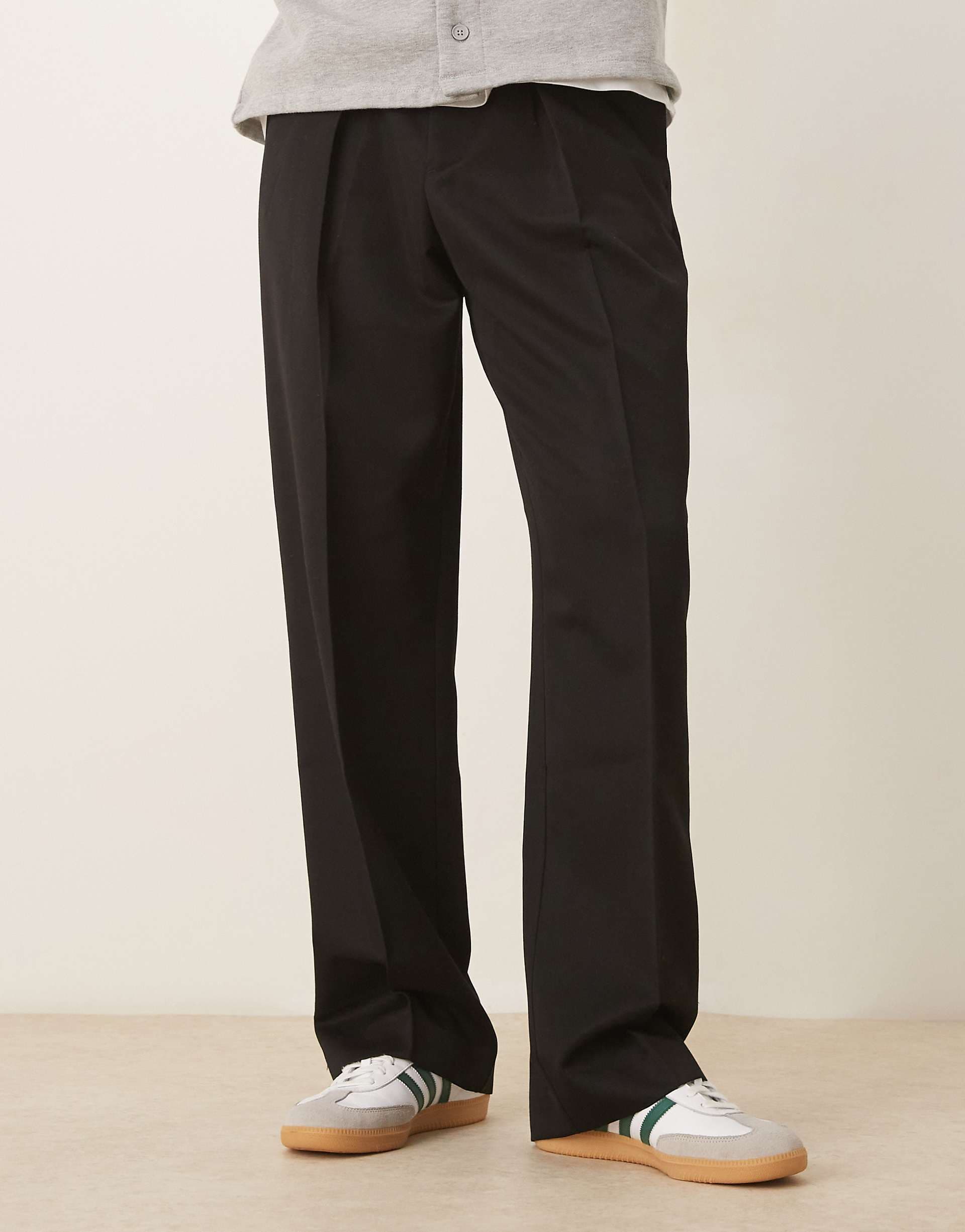 ASOS DESIGN smart wide leg pants with deep pleats in black with elastic waist