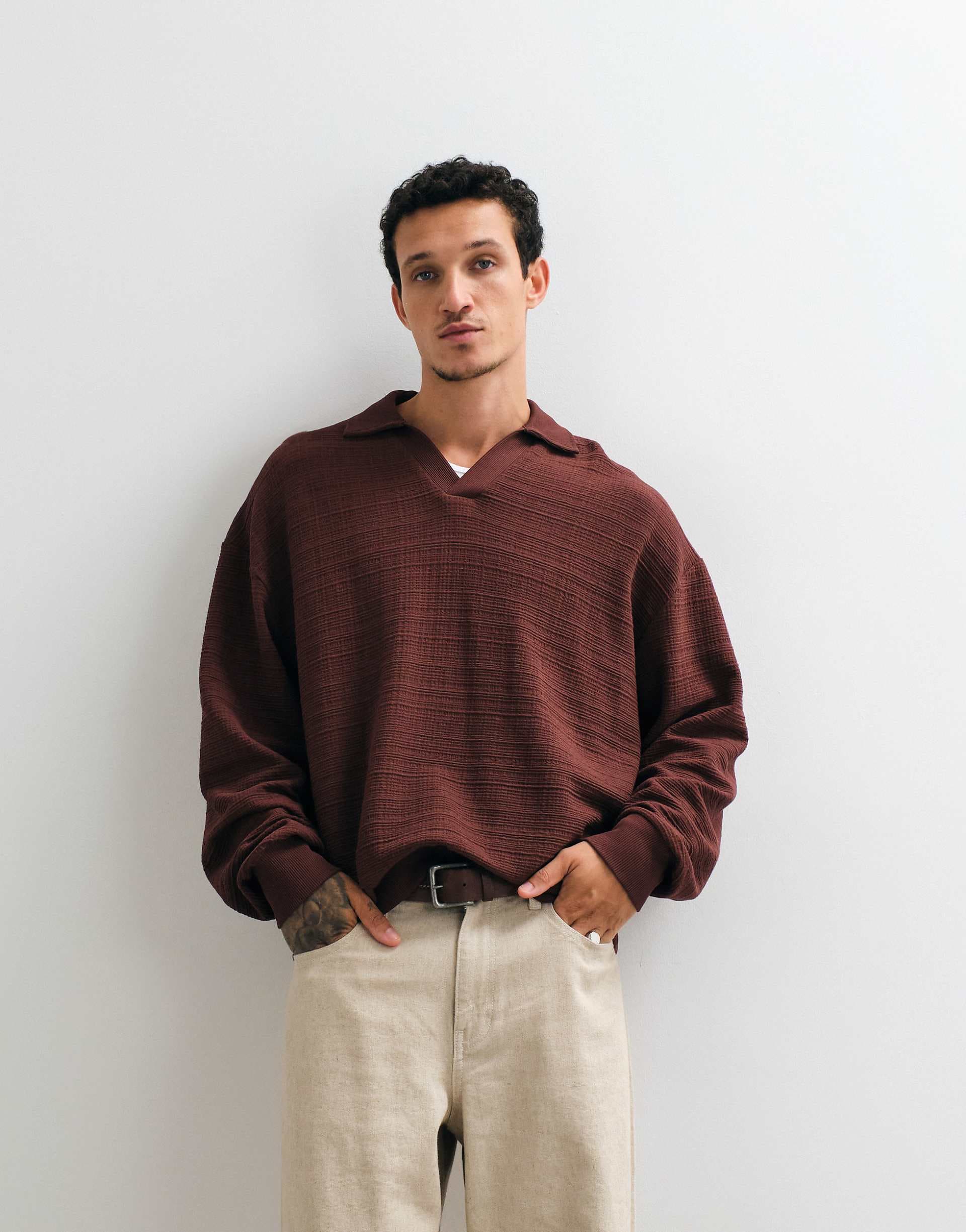 ASOS DESIGN oversized boxy polo in brown