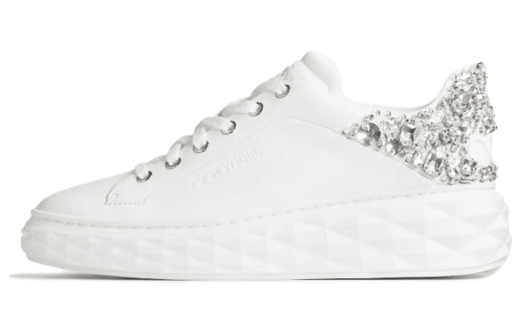 Jimmy Choo Diamond Maxi/F II Leather Round-Toe Platform Lace-Up Low-Top Sneakers Women's White
