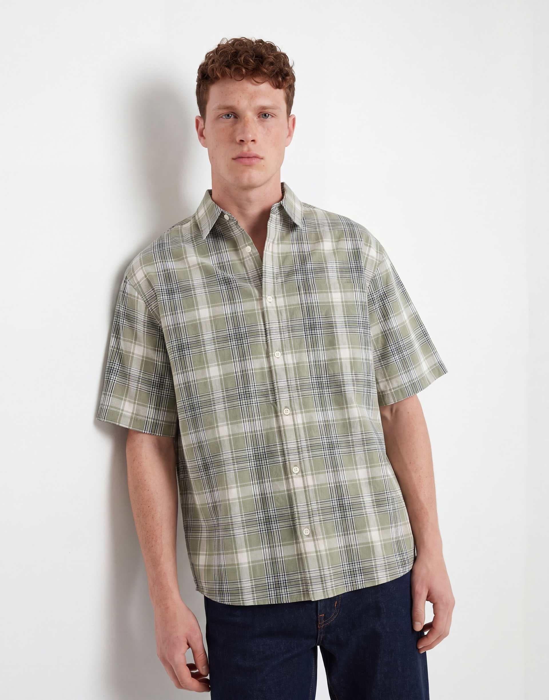 ASOS DESIGN oversized plaid shirt in khaki