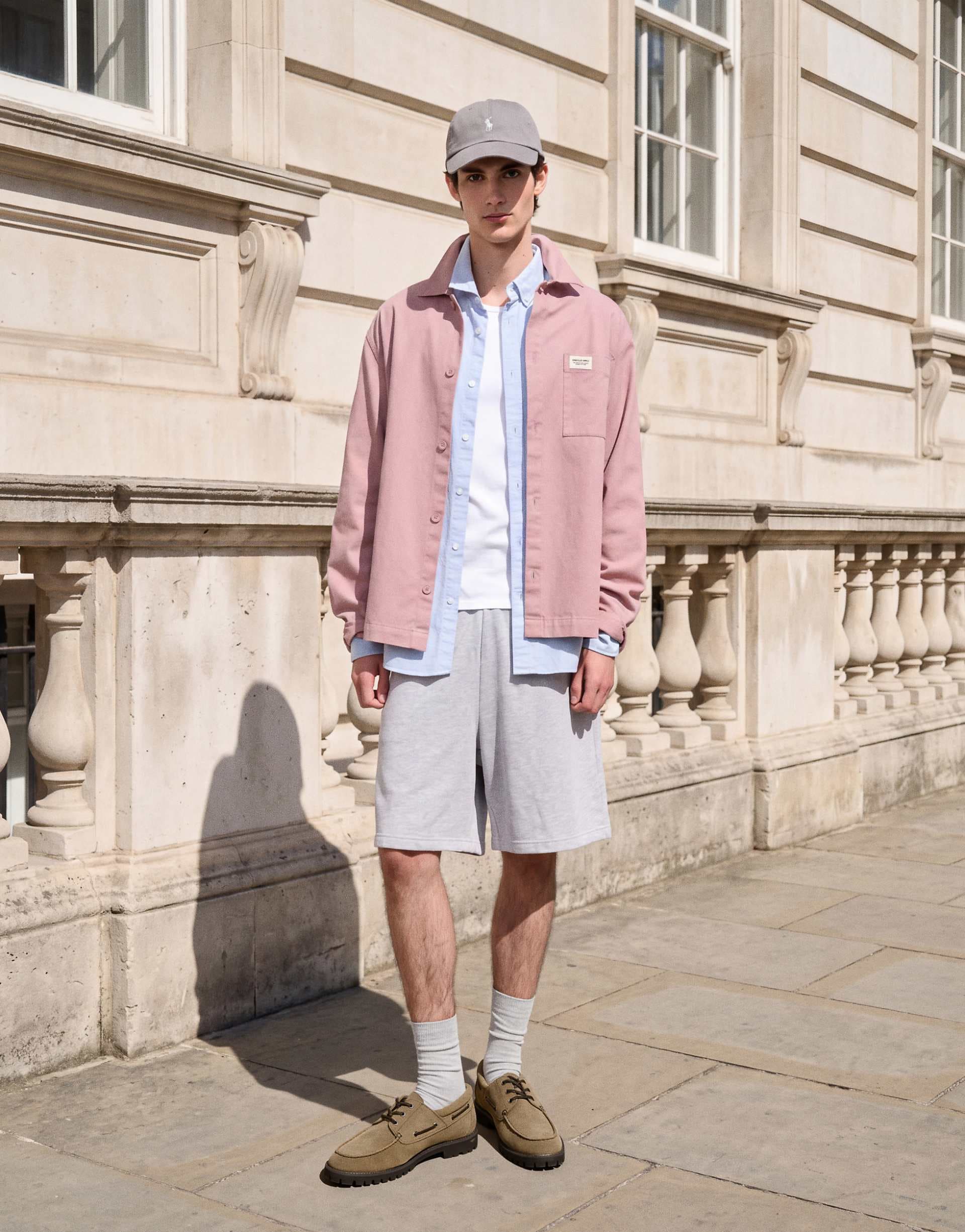 ASOS DESIGN cotton twill overshirt with badge in dusty pink