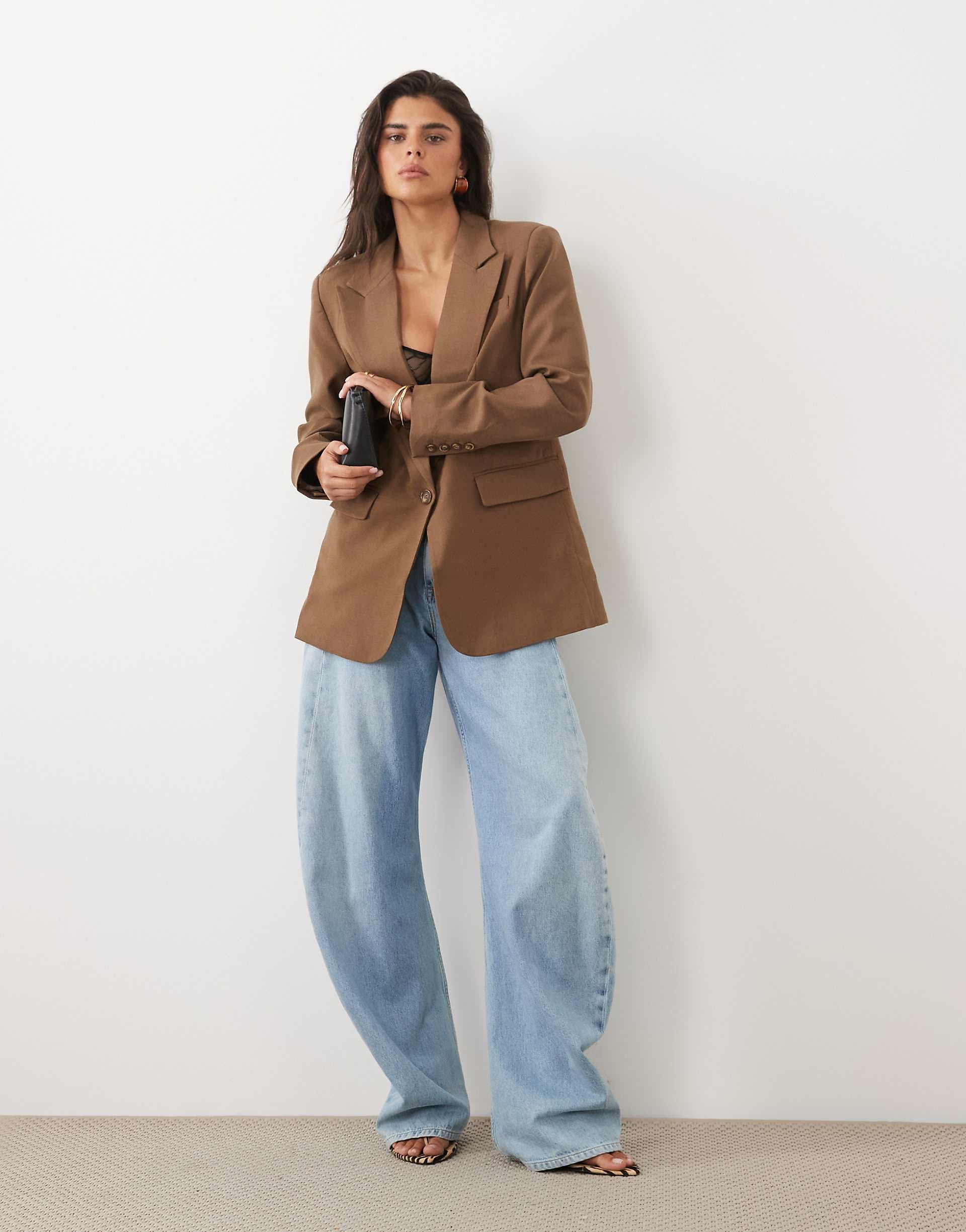 Nobody's Child tailored oversized single breasted blazer in brown