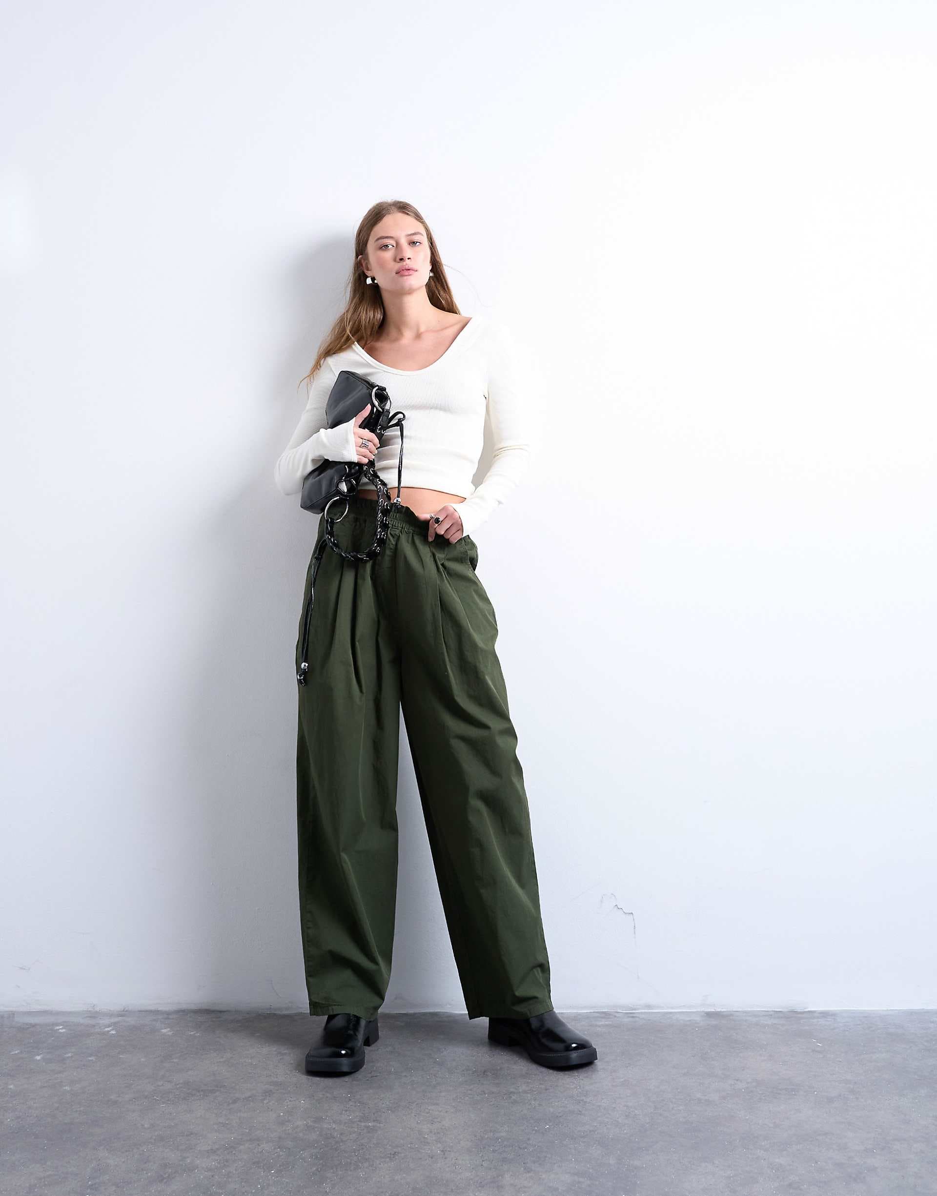Topshop pleated balloon sweatpants with elastic waist in green
