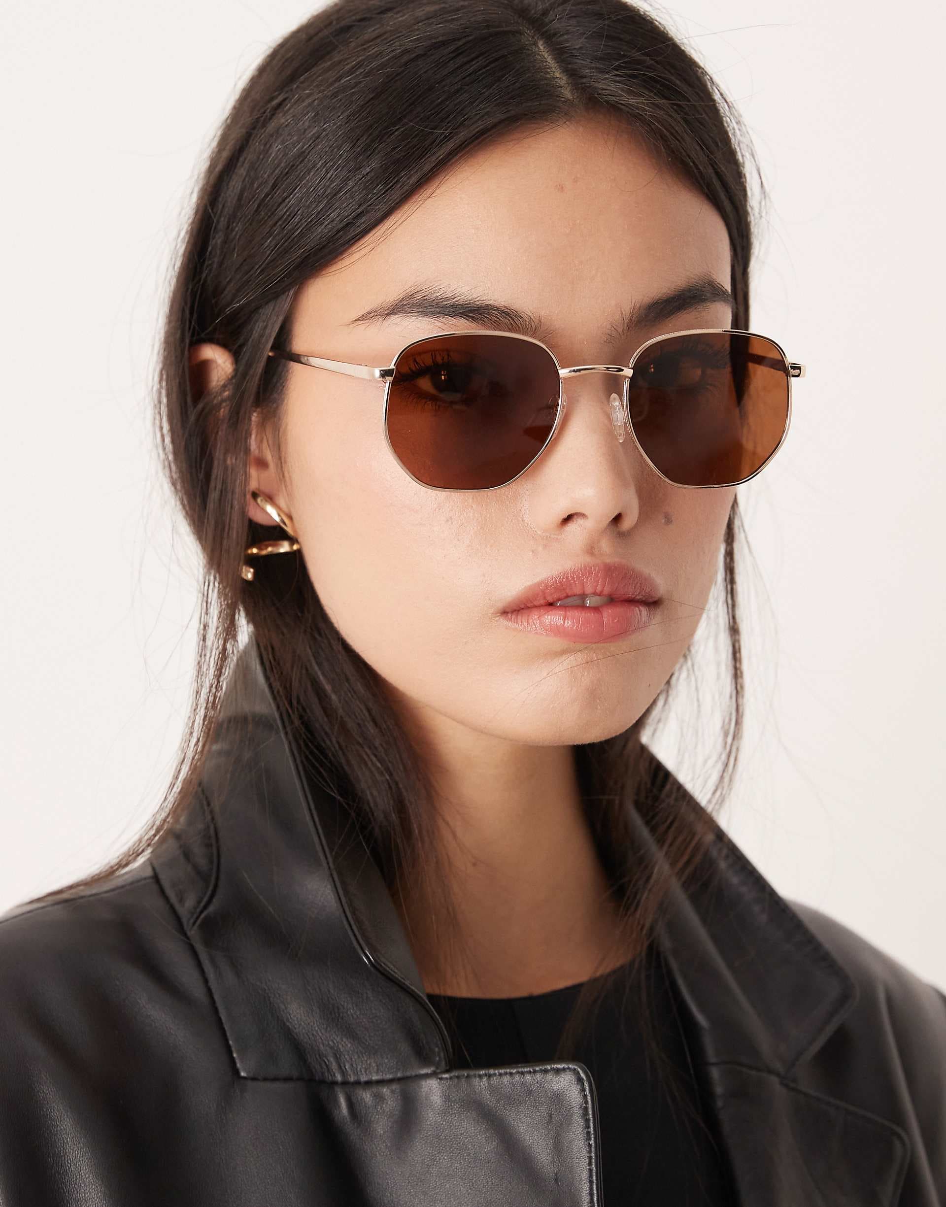 ASOS DESIGN polarized lens metal hexagon sunglasses