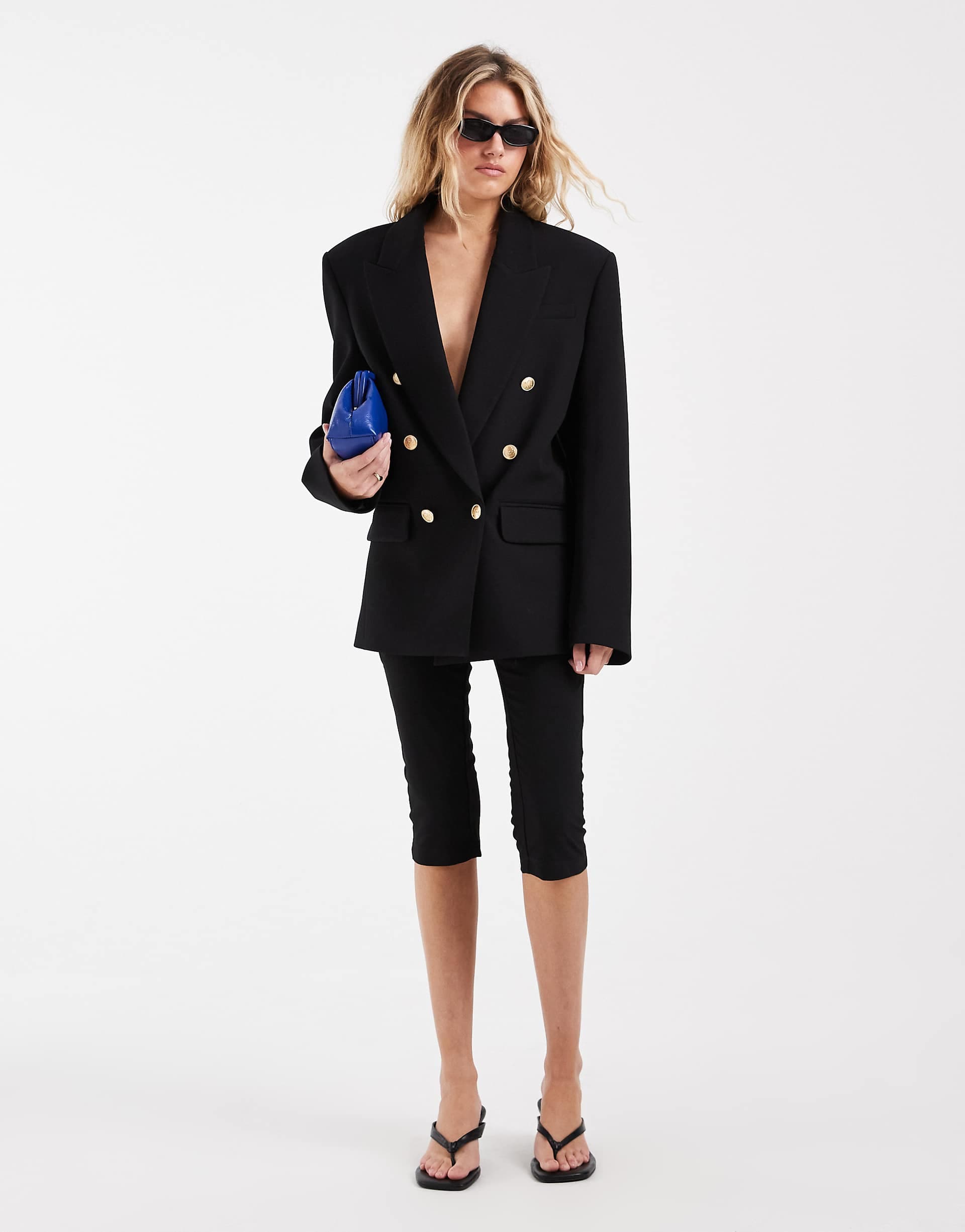 ASOS DESIGN power shoulder double breasted blazer in black