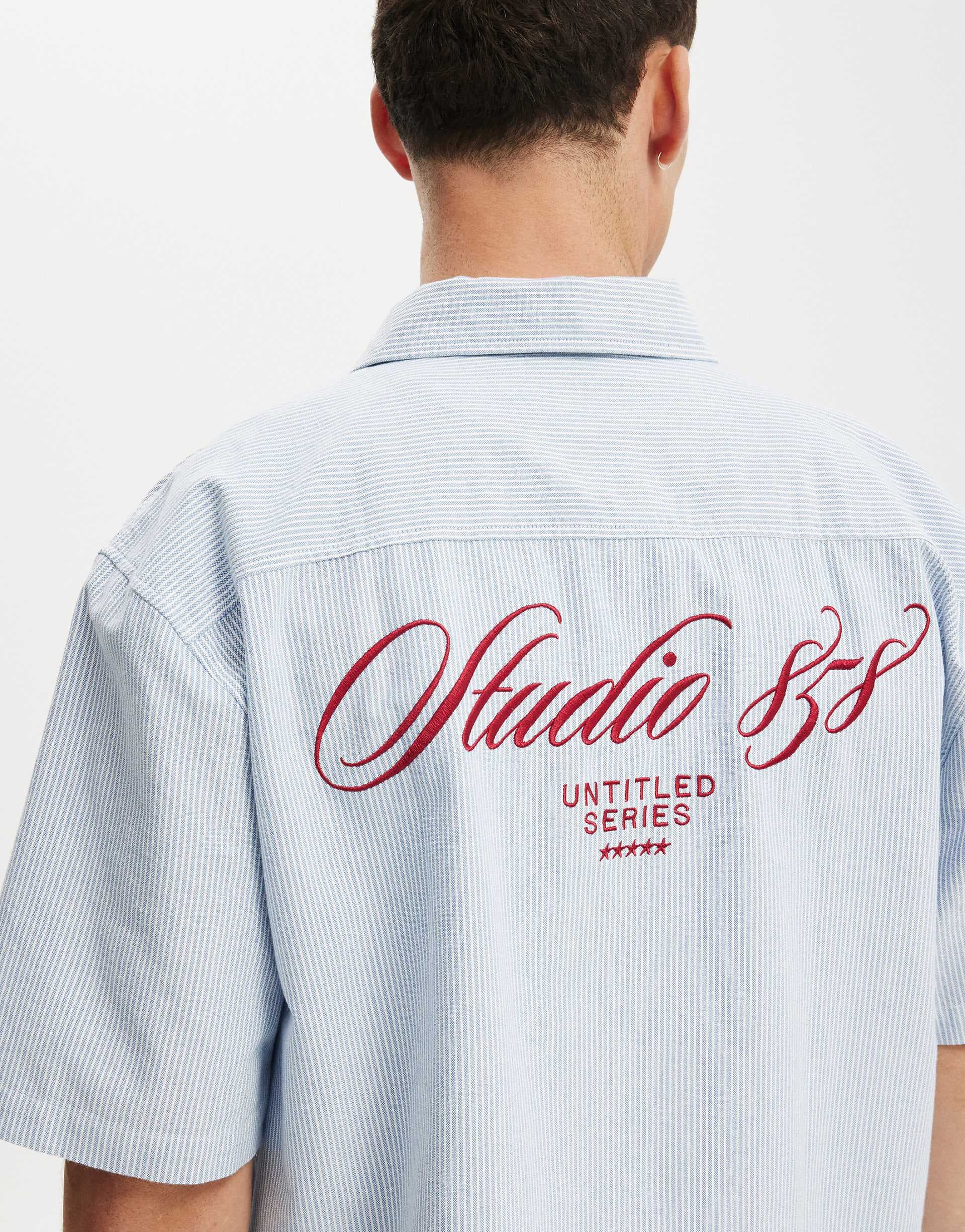 Cotton On Ventura short sleeve shirt in blue stripes