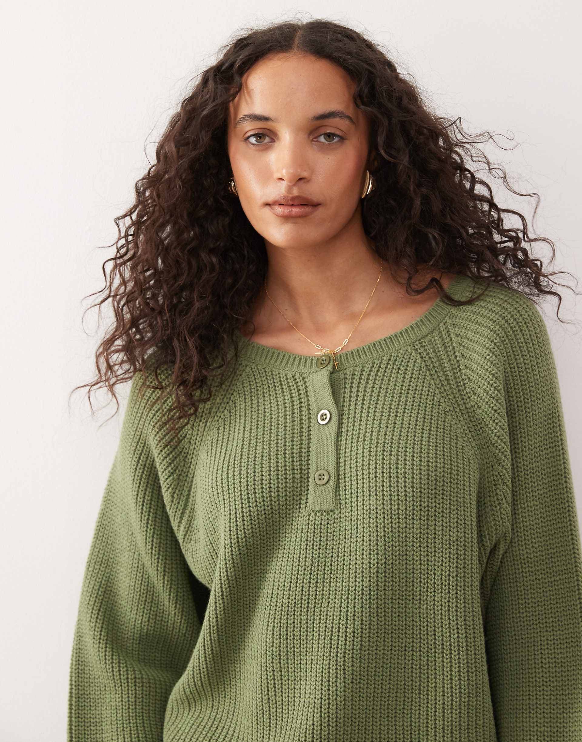 COLLUSION raglan button up knit sweater