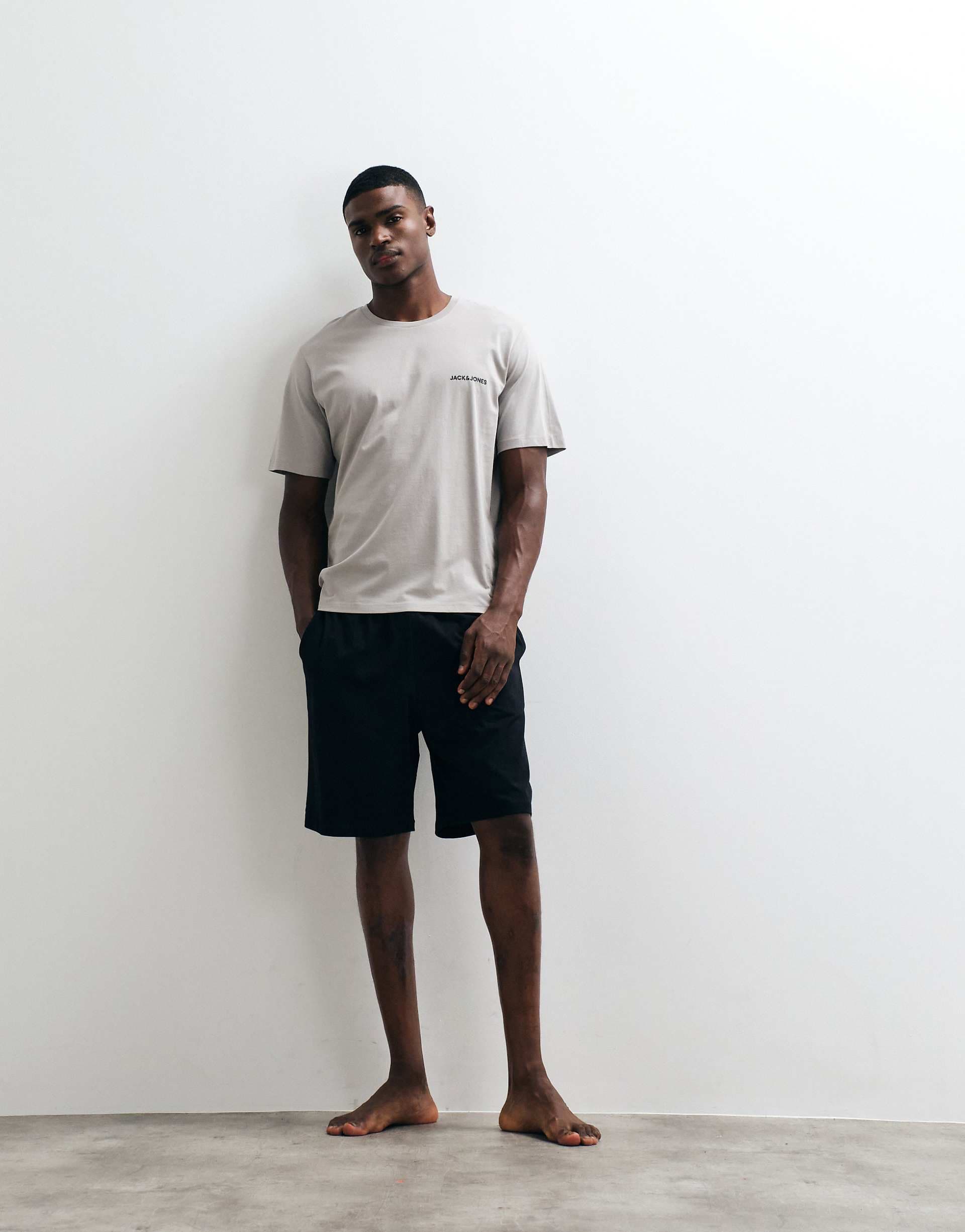 Jack & Jones pajama t-shirt and shorts set in gray/black