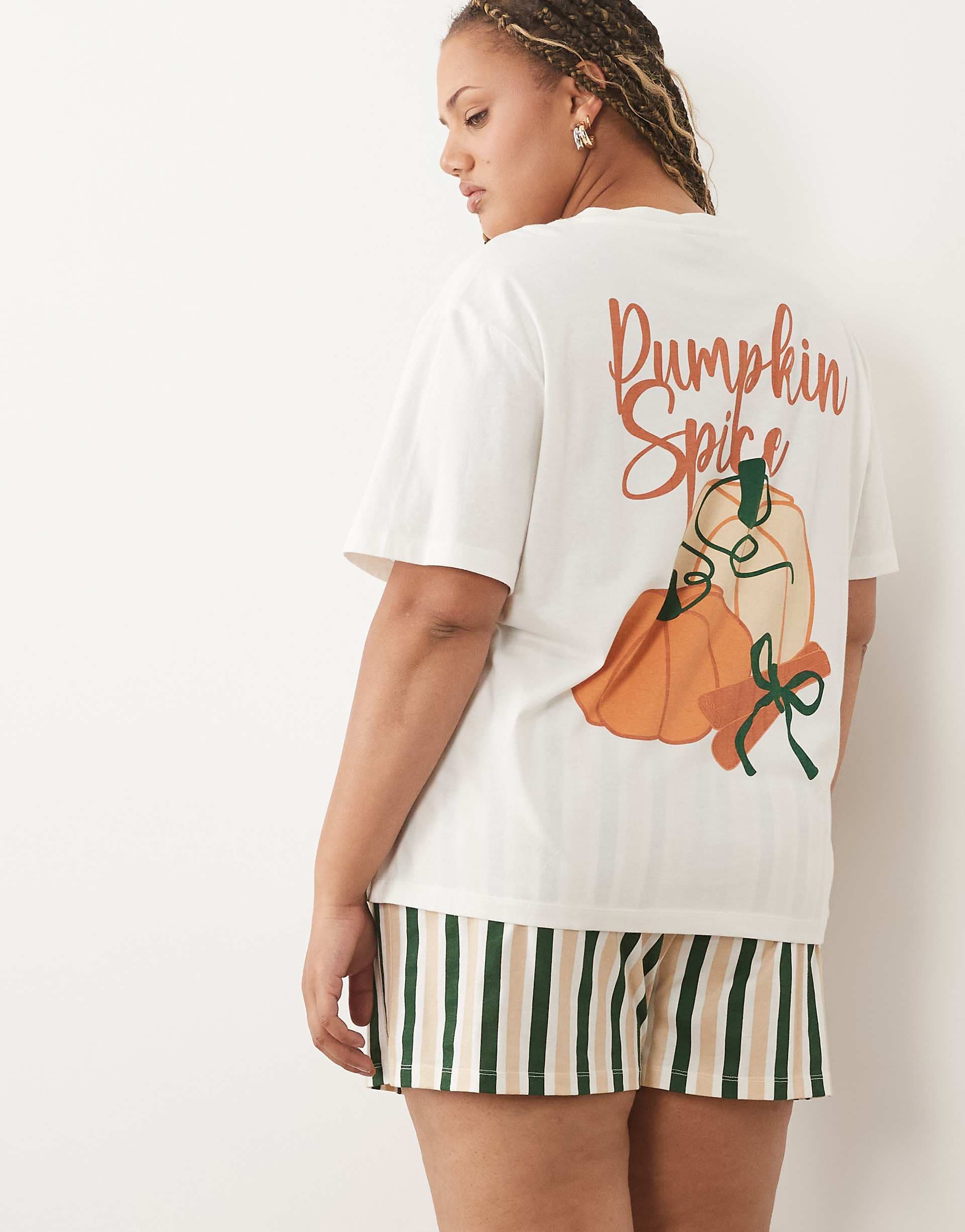 ASOS DESIGN Curve oversized tee and shorts pajama set in pumpkin spice print