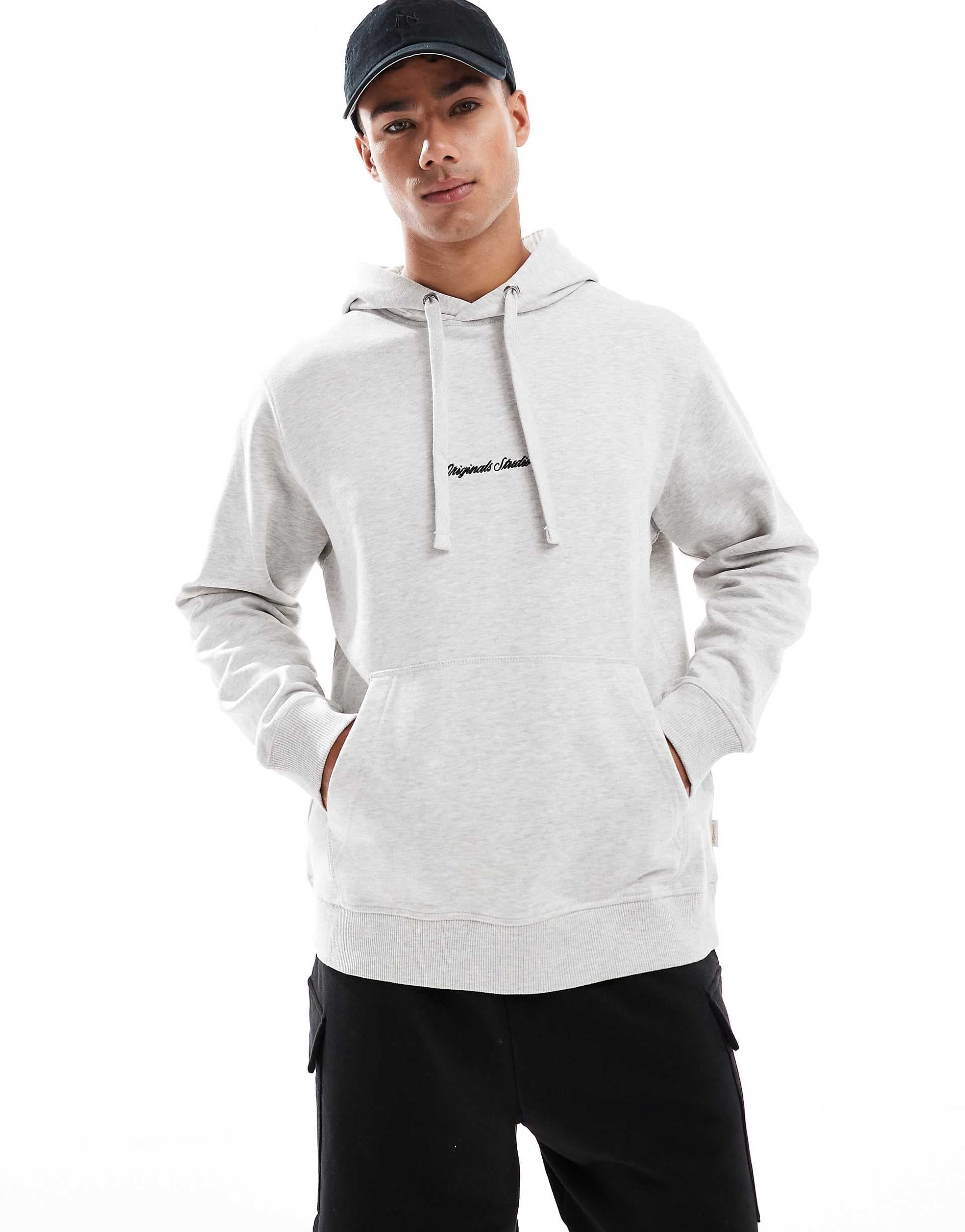 Jack & Jones oversized hoodie with embroidered logo in heather gray