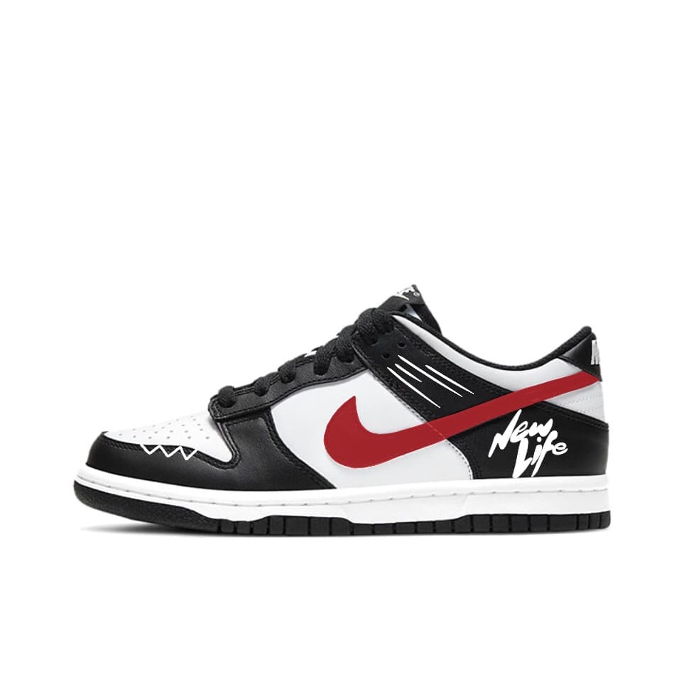 Custom Nike Dunk SB 'Red Graffiti' Leather Low-Top Skate Shoes Unisex Black White
